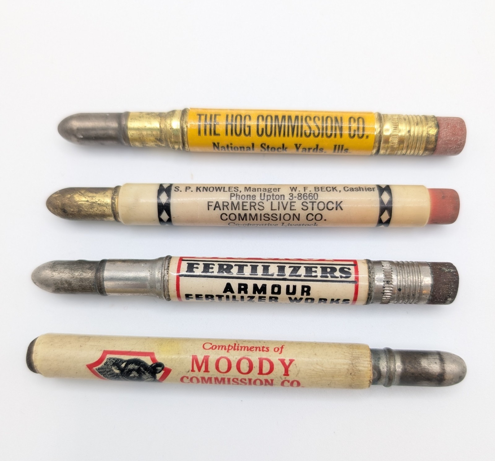 Vtg Hog Livestock Commission 4 BULLET PENCILS Advertising Illinois