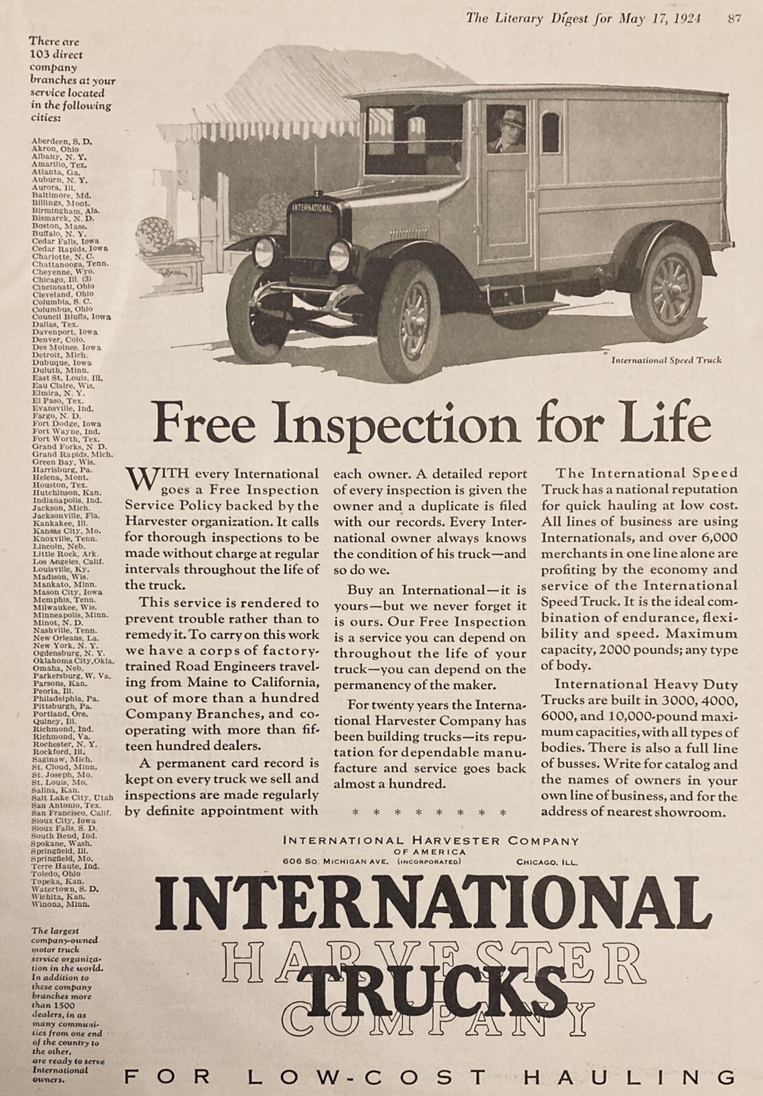 1924 AD.(XH22)~INTERNATIONAL HARVESTER CO. HEAVY DUTY SPEED DELIVERY TRUCKS
