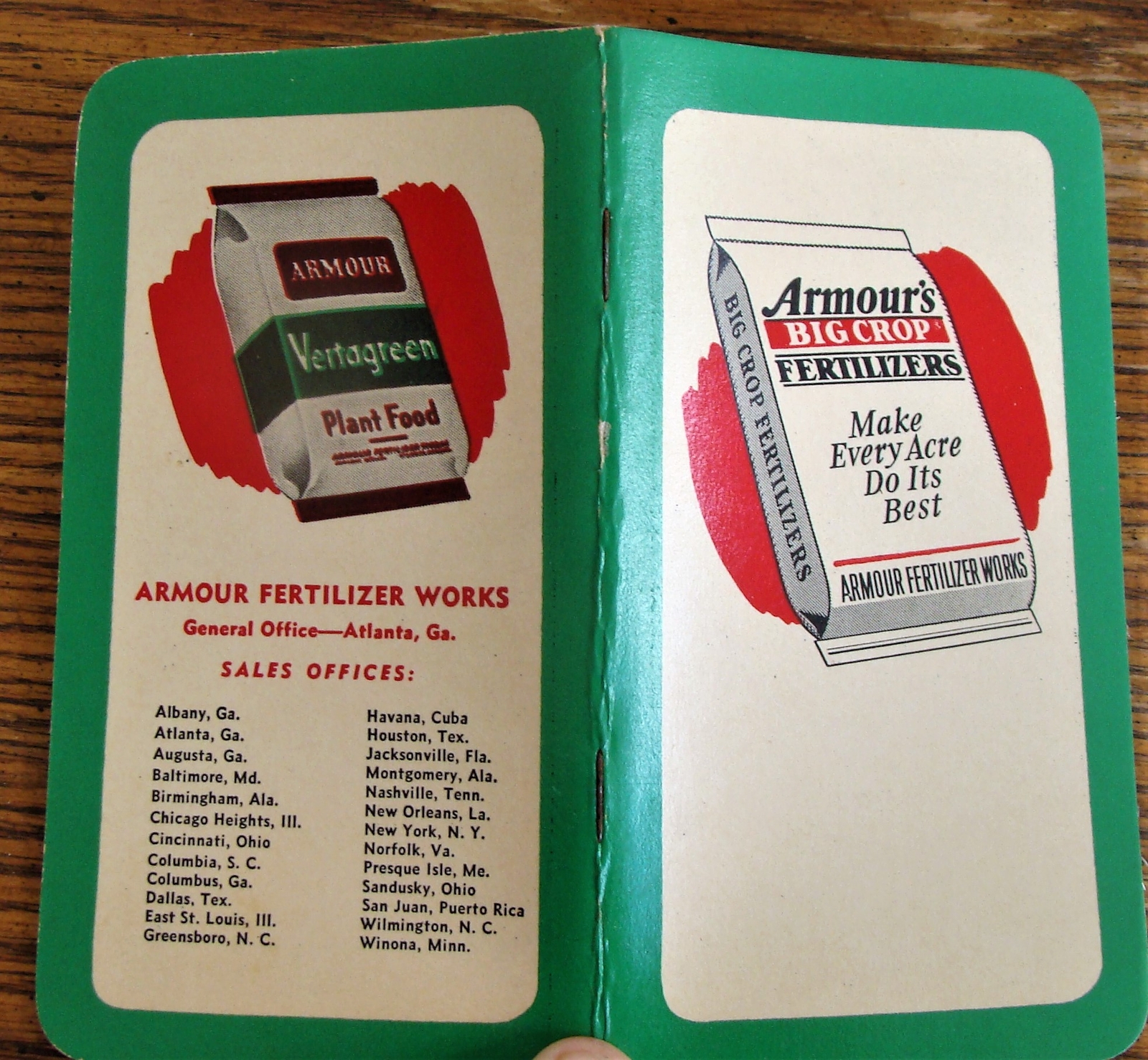 NOS 1950 Armour&rsquo;s Big Crop Fertilizers Pocket Memo Book 8pgs Useful Information