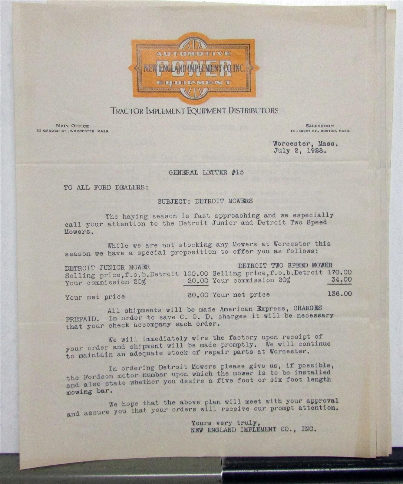 1928 Ford Original General Dealer Letters Pricing Info Specifications Sheets