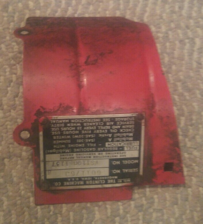 Vintage Clinton Machine CO Engine Guard Plate VS1100.1137 Red Tool