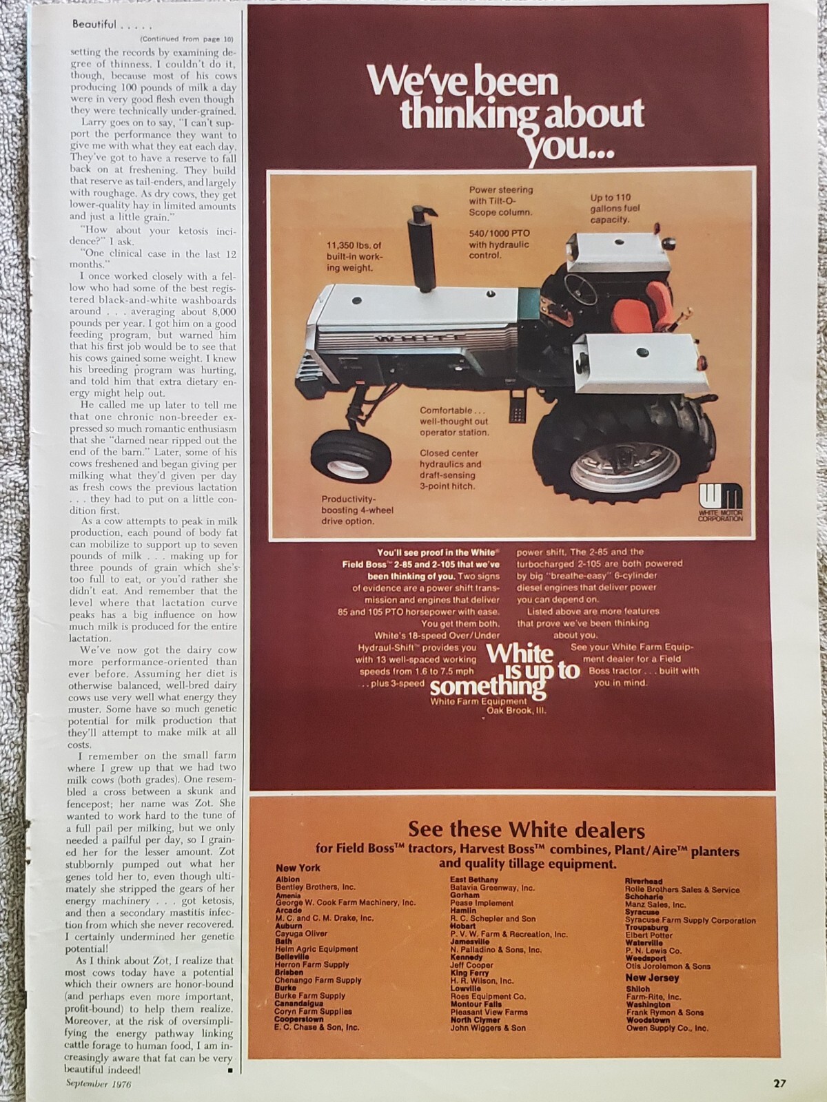 White 2-105 Field Boss Tractor Print Ad 1970&rsquo;s