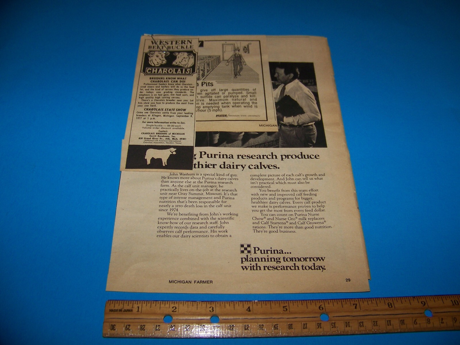 Mixed Lot Agricultural Print Ads from Magazine Vintage 1977 Charolais / Purina