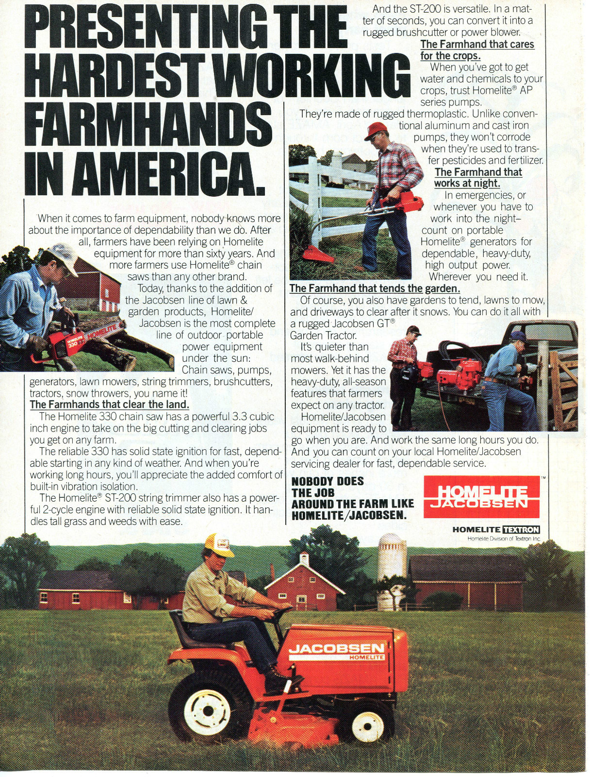 1983 Print Ad of Jacobsen Homelite Textron GT Garden Tractor & Farm Equipment