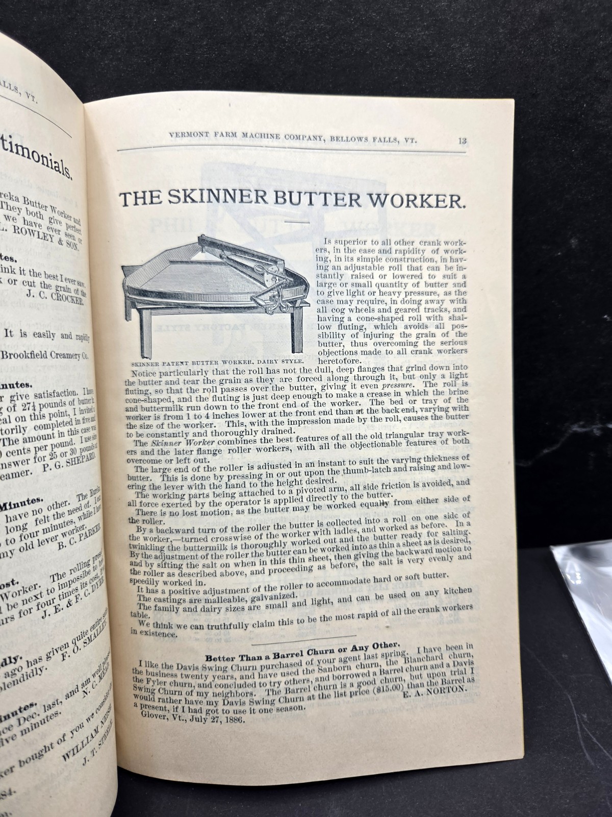 1888 Vermont Farm Machinery Co. Davis Swing Butter Churn Catalog Brochure