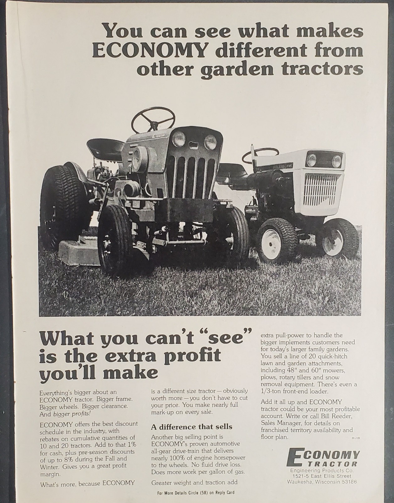 Economy Tractor Differences From Other Garden Tractors 1976 Advertisement