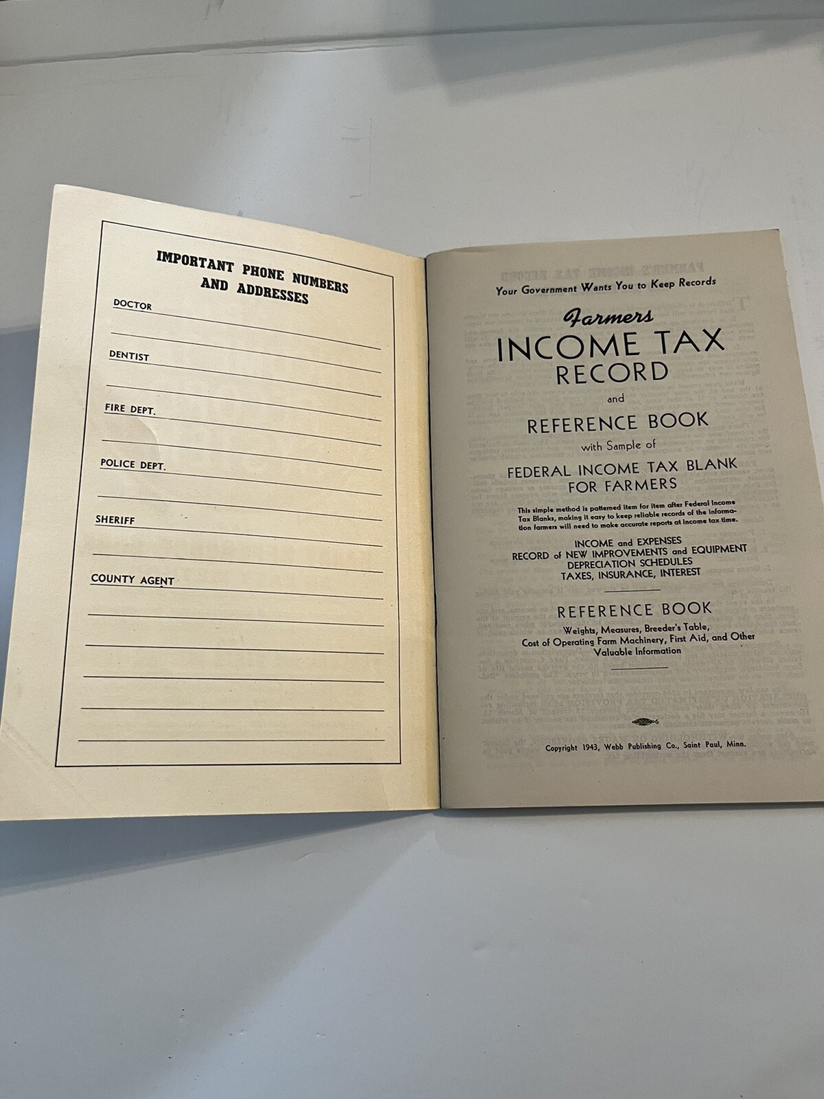 Farm Income Tax Record System No 500 Handy Reference Book Copyright 1943