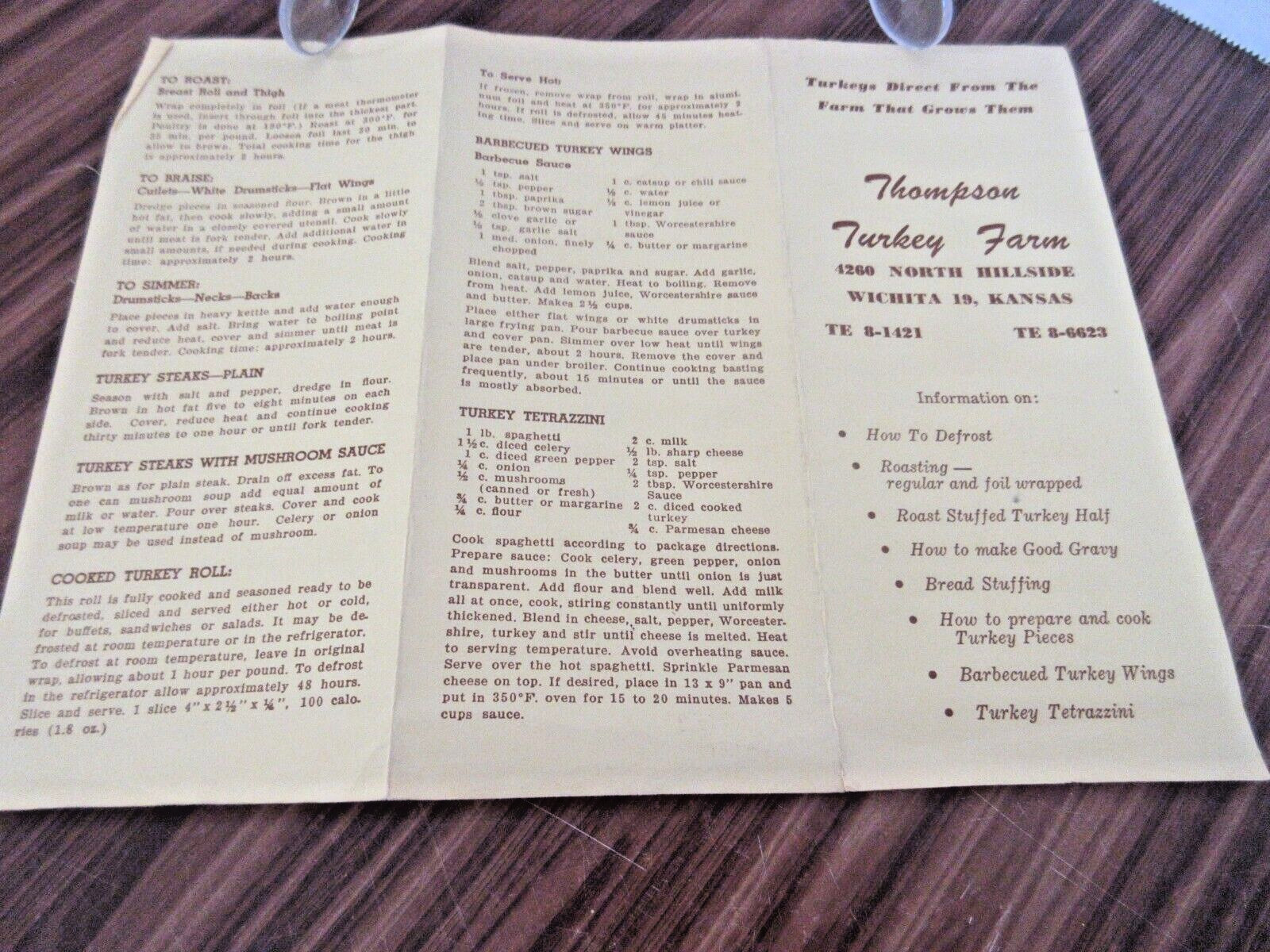 Vtg Thompson Turkey Farm Wichita Kansas KS Brochure Turkey Direct From the Farm
