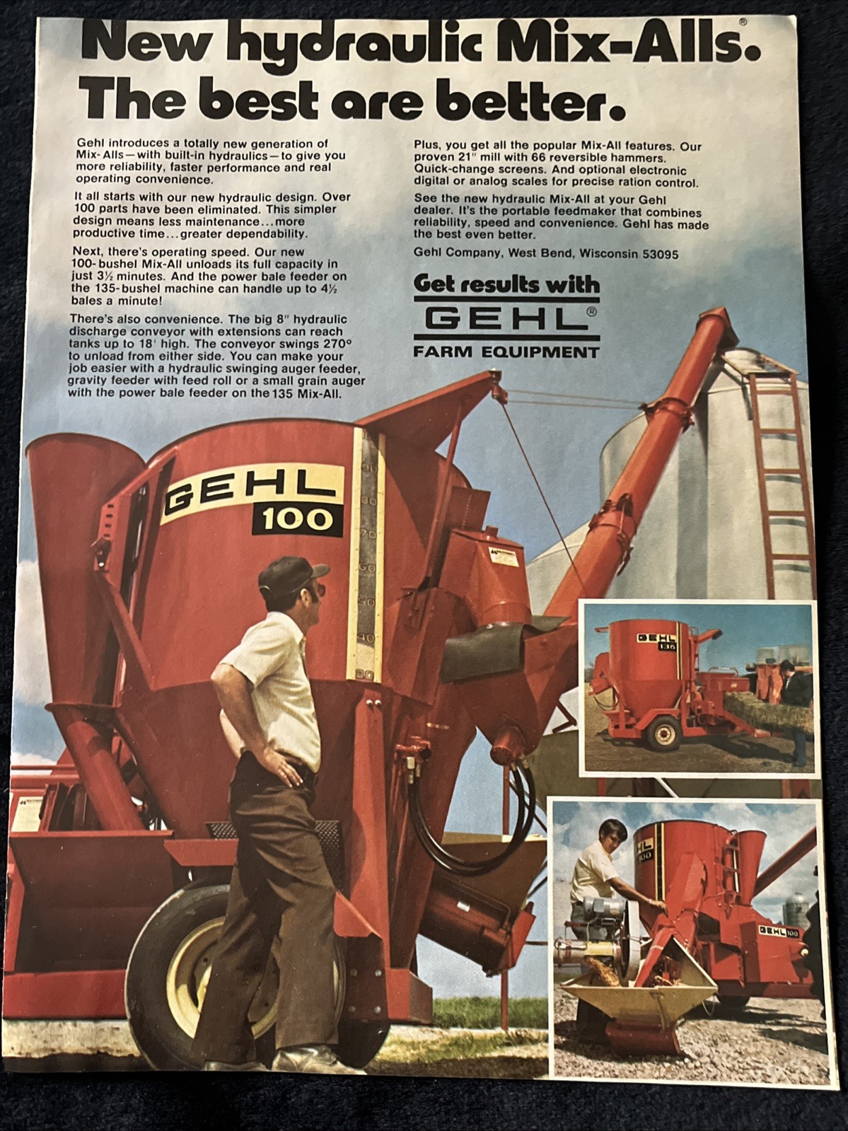 GEHL Farm Equipment Print Advertisement Hydraulic Mix All 1980 8×10