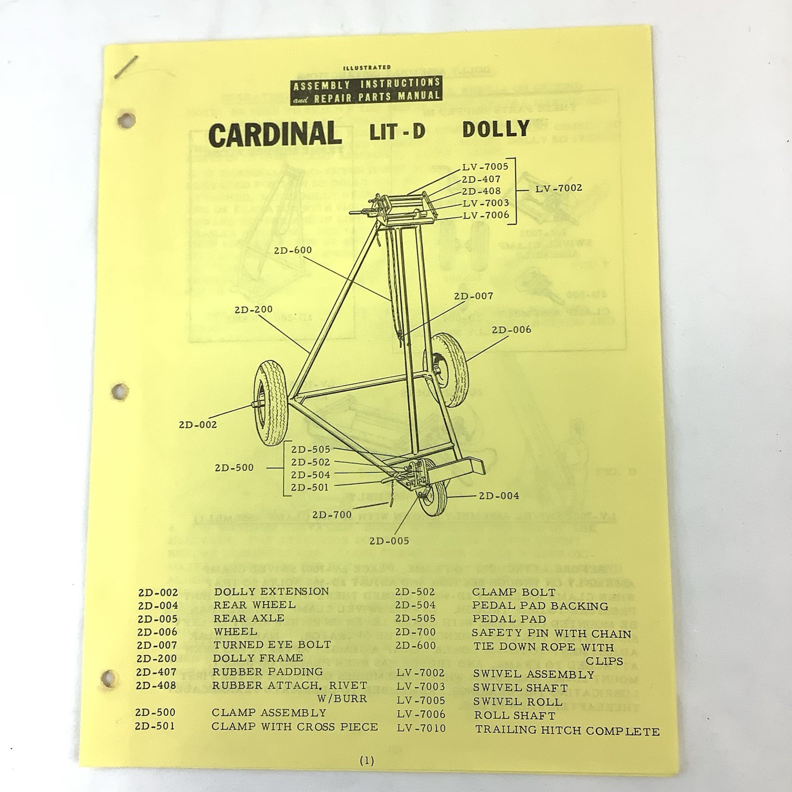 Cardinal Manufacturing Indiana 1955 Brochures Assembly Instructions Parts Lists