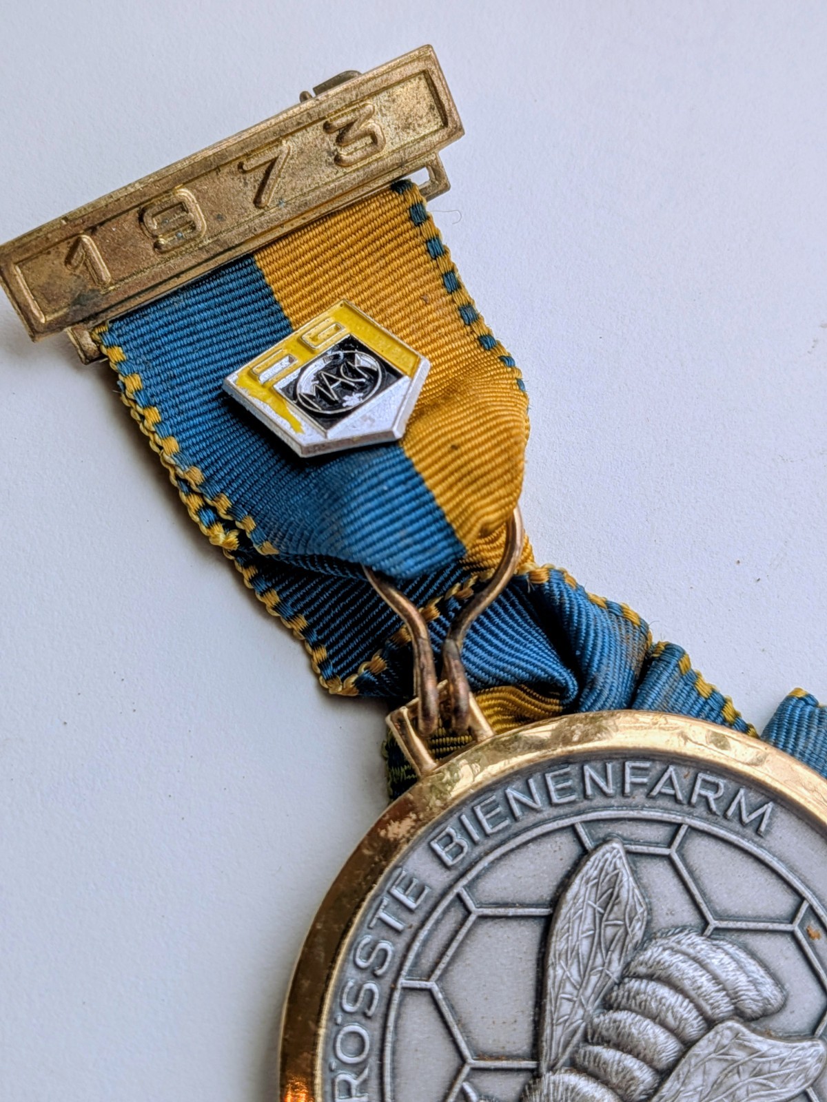Vintage German Mack Illertissen beekeeping farm Commemorative Metal 1973 Ribbon