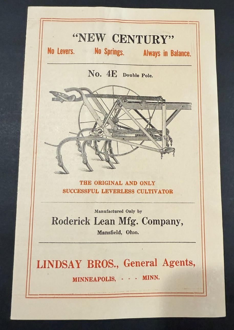 Vintage Roderick Lean Mfg -New Century- Cultivator Brochure