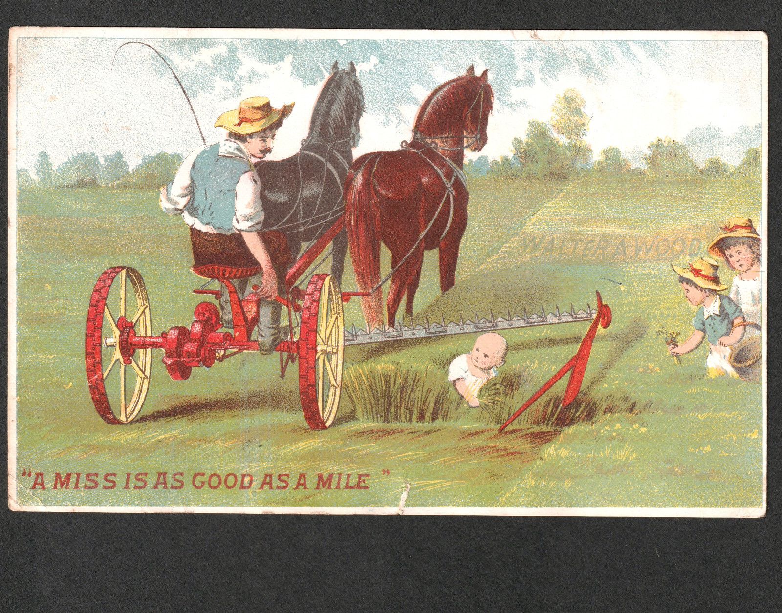Death Farm Tragedy but Child Saved by Wood Mower Horse Team Victorian Trade Card