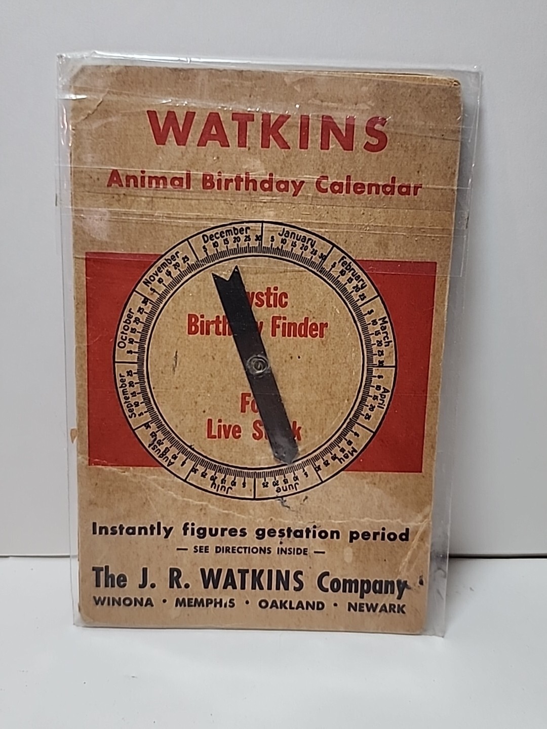 1946 JR Watkins Co Advertising Gestation Wheel Animal Birthday Calendar RRP 331