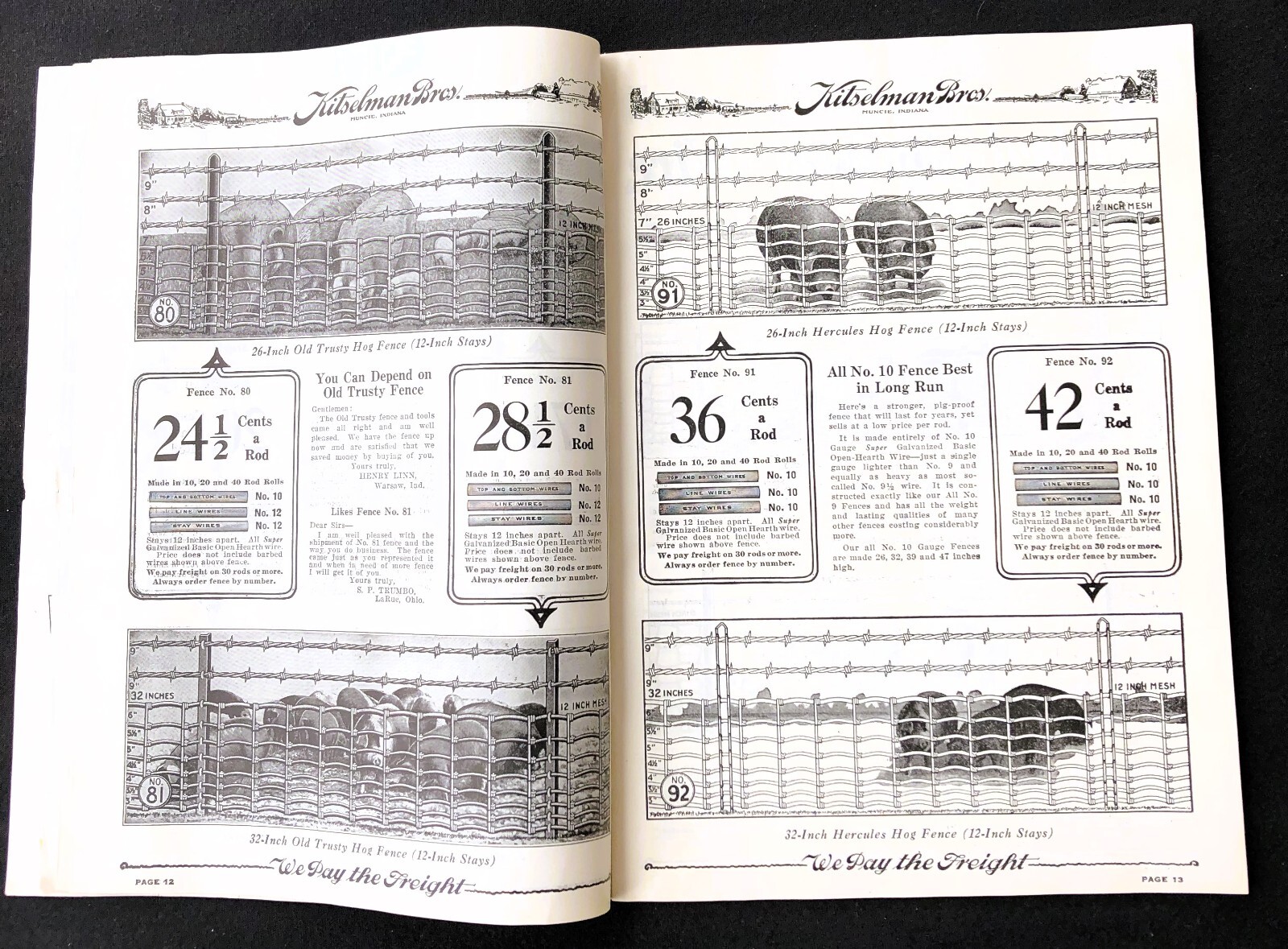 KITSELMAN BROS 1927 CATALOG MUNCIE IND FARM FENCING W ENVELOPE & ORDER BLANK