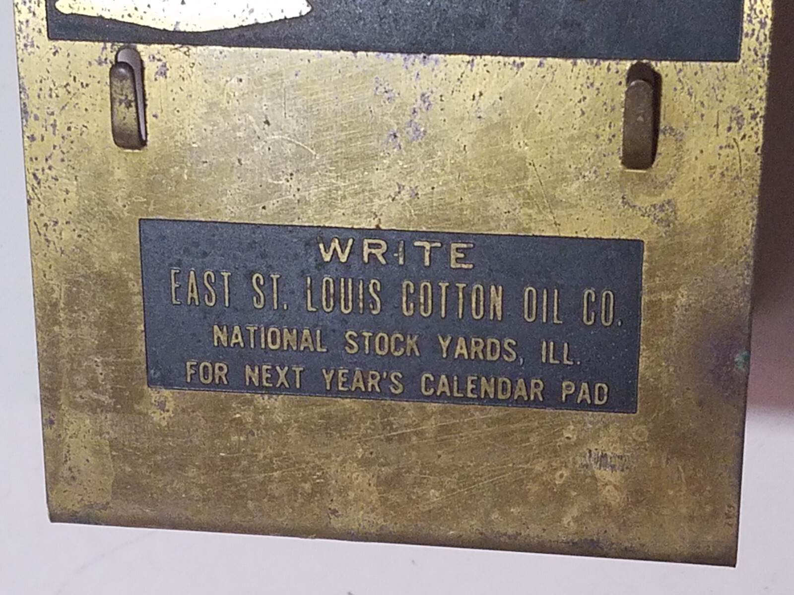 East St. Louis Cotton Oil Co. Calendar Holder, National Stock Yards