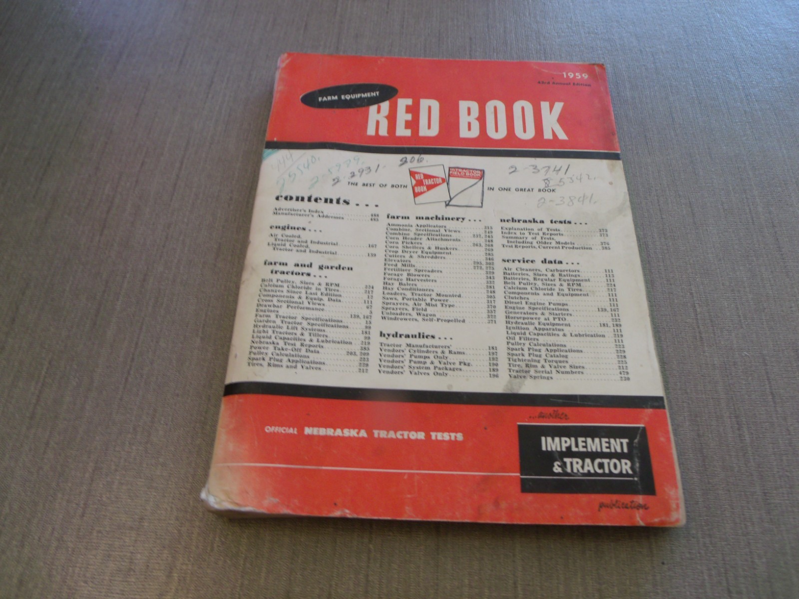 VINTAGE 1959 RED TRACTOR BOOK NEBRASKA TEST REPORTS BOOK