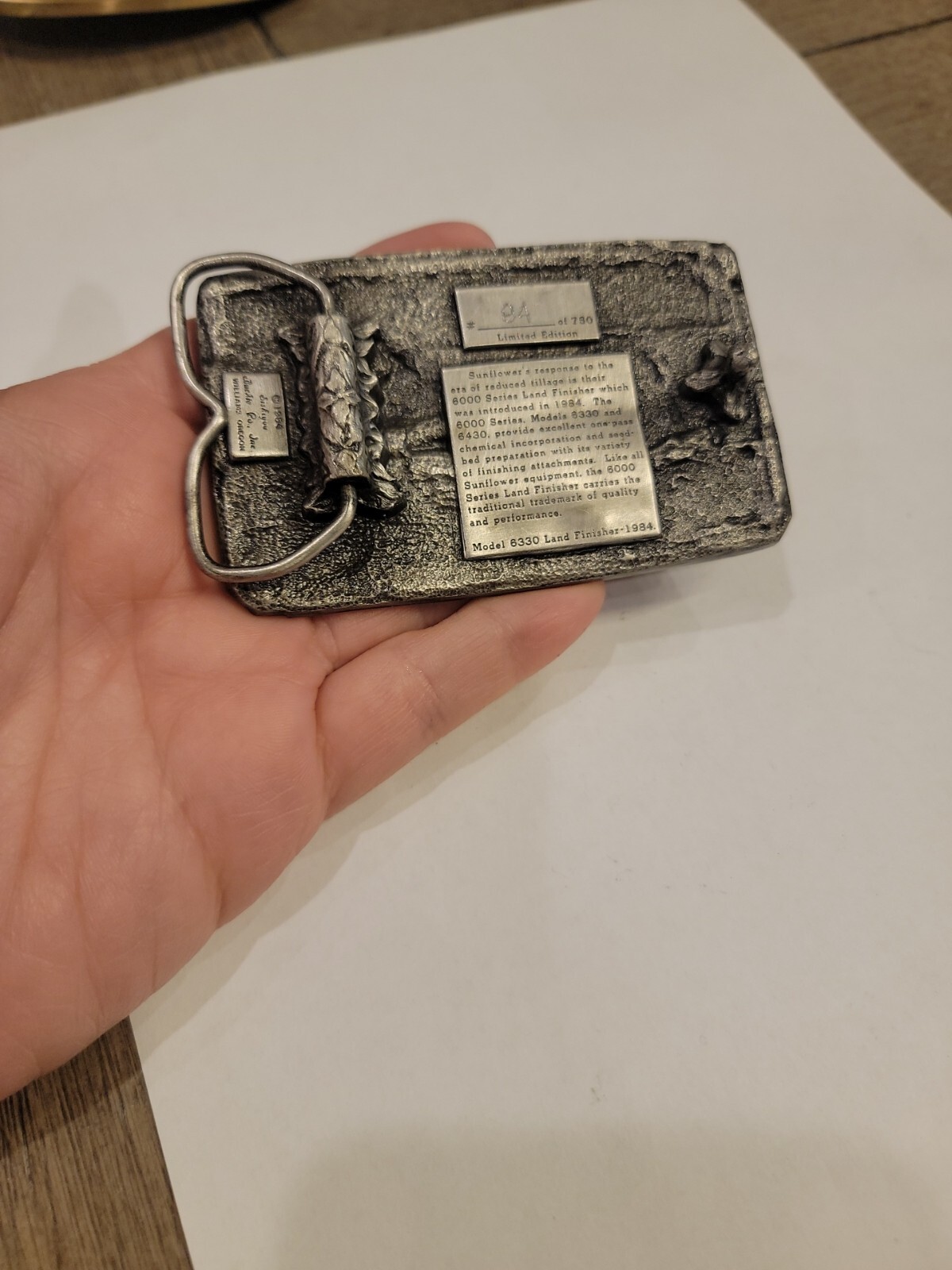 Sunflower Tillage 6330 Land Finisher Pewter Belt Buckle 1984 Limited Edition 94