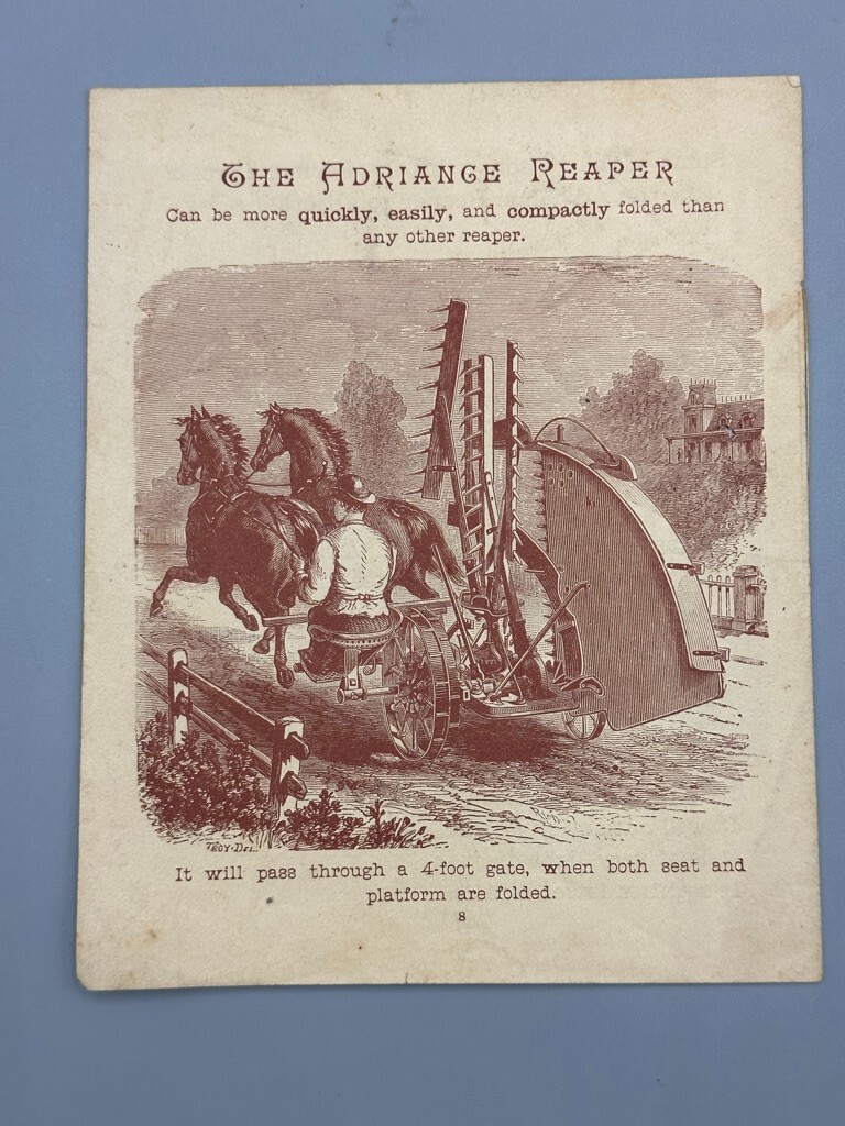 1885 BUCKEYE Works MOWER Reaper Adriance Platt FARM Advertising Trade Card Era