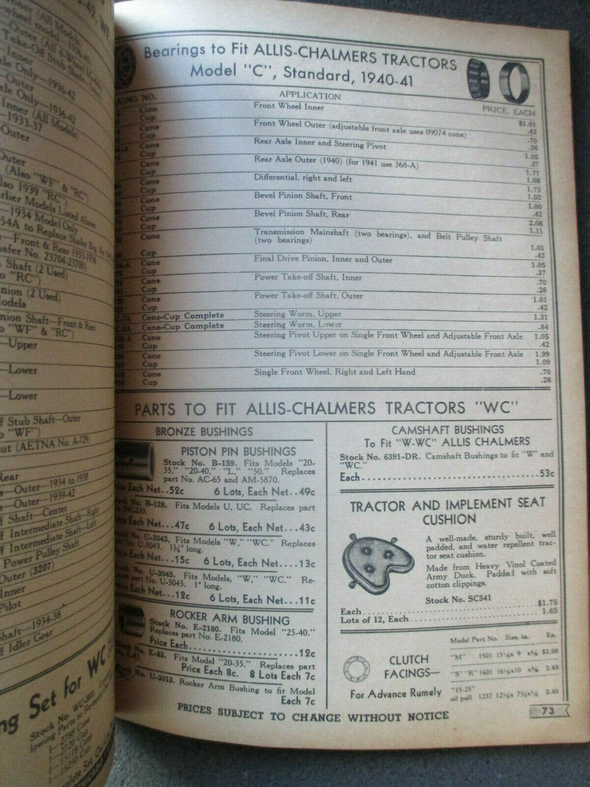 ORIGINAL 1947 TRACTOR REPLACEMENT PARTS CO. TRACTORS, COMBINES & FARM MACHINERY