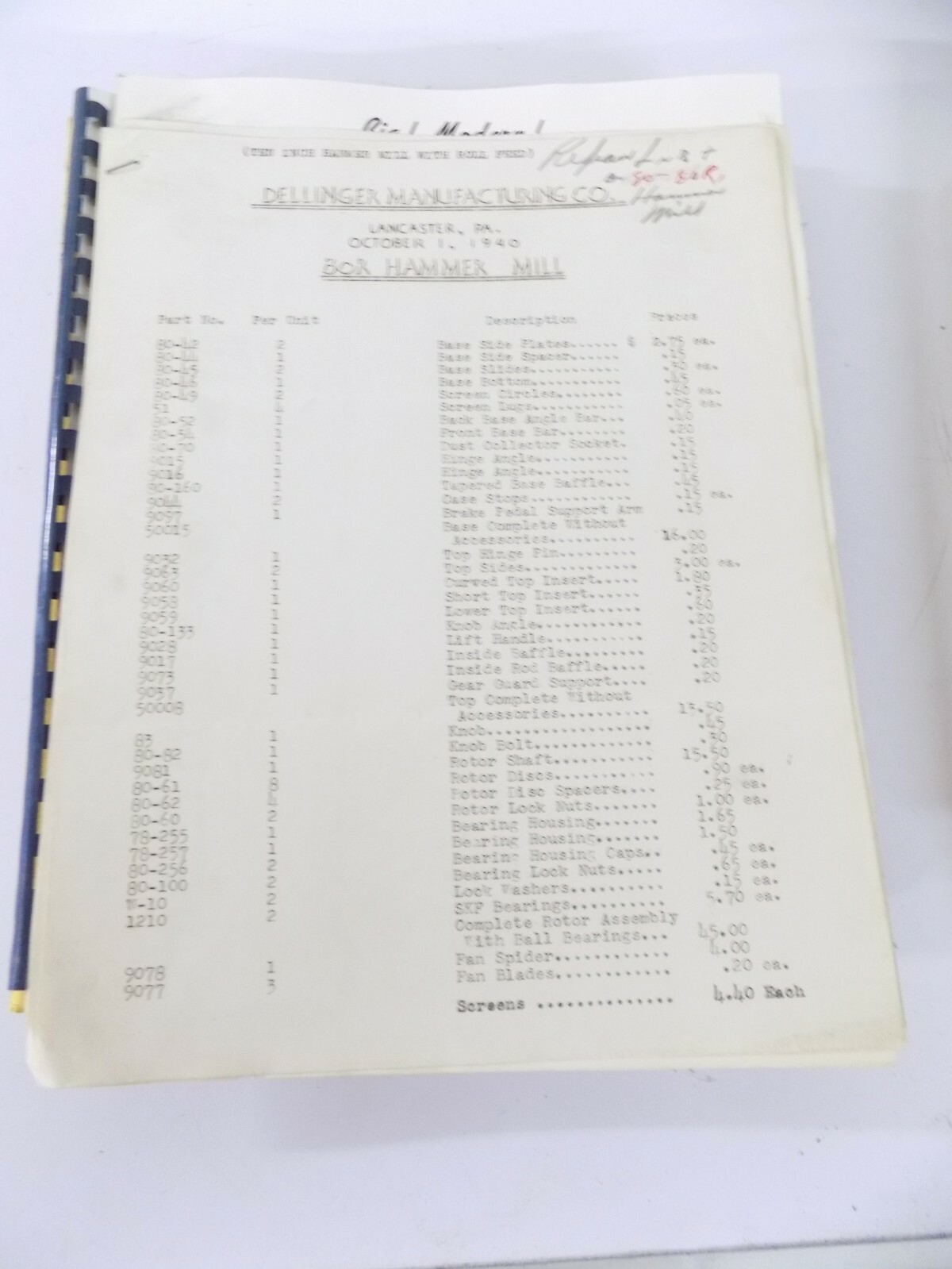 c.1940s Dellinger Mfg Co Custom Hammermills Mill Catalog Brochure LANCASTER PA