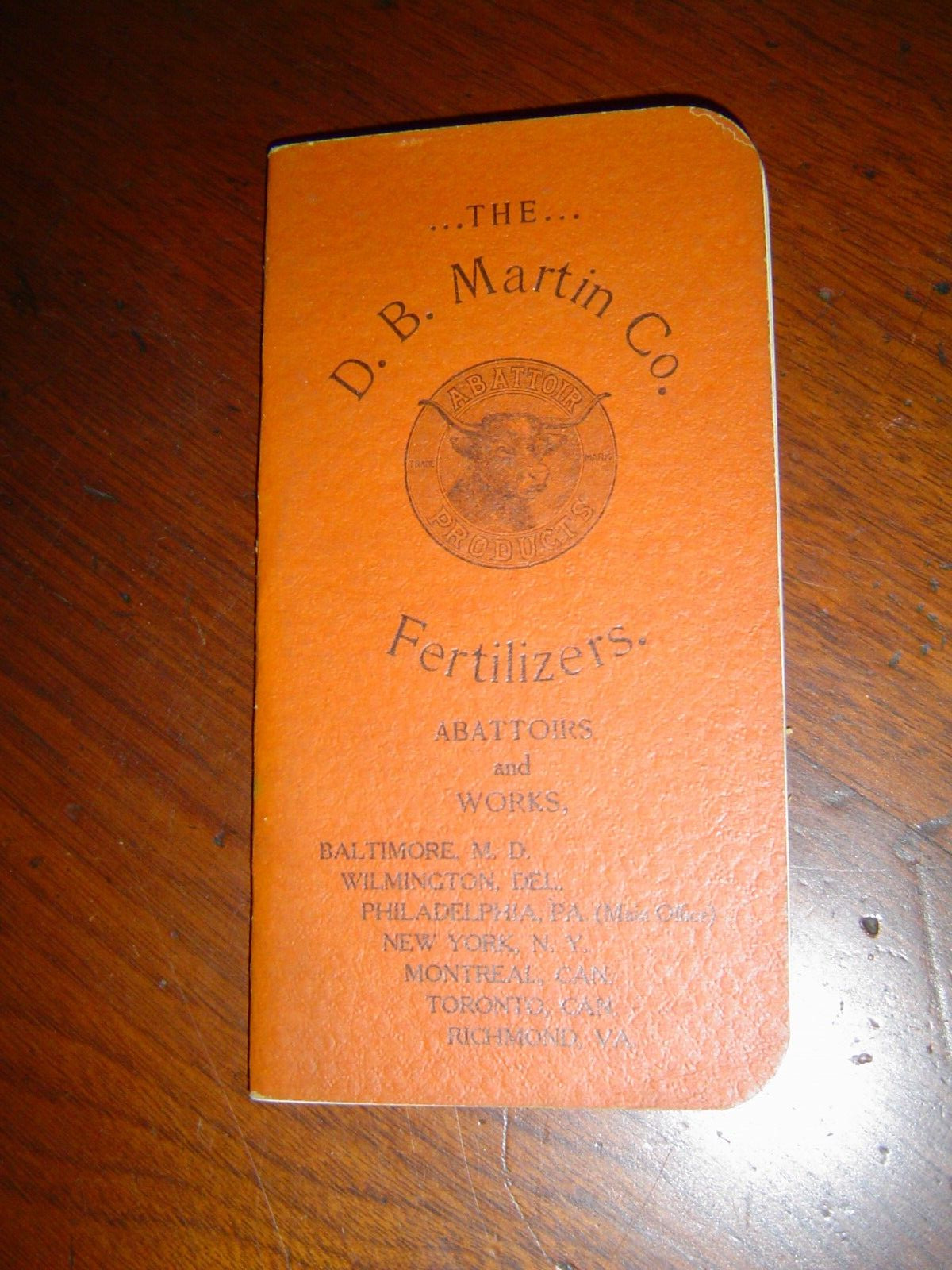 1907 D B Martin Fertilizers Baltimore, MD Henry P Brown Laurys, PA Notebook