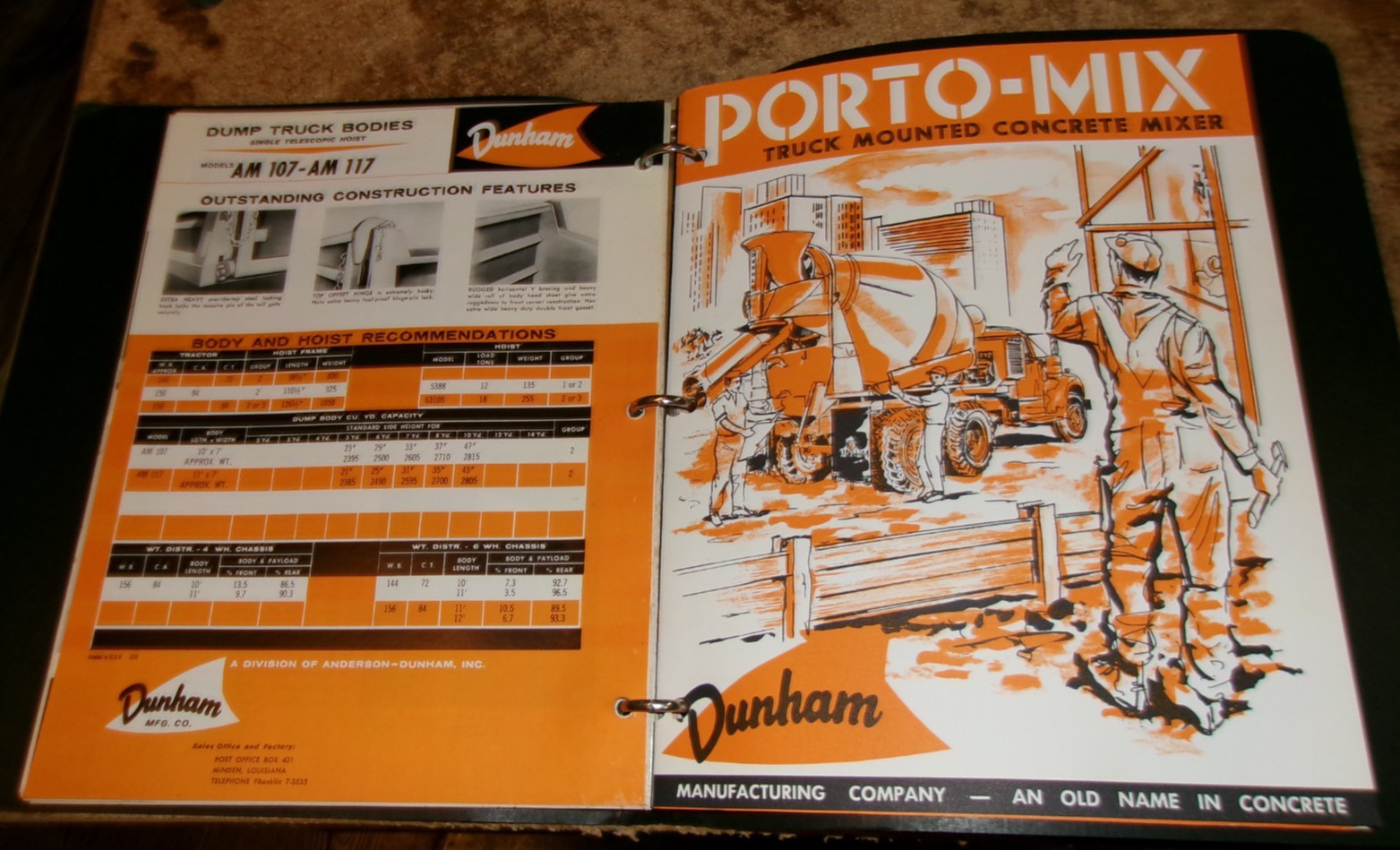 1965 dunham binder with farm equip. + truck bodies price lists + brochures used