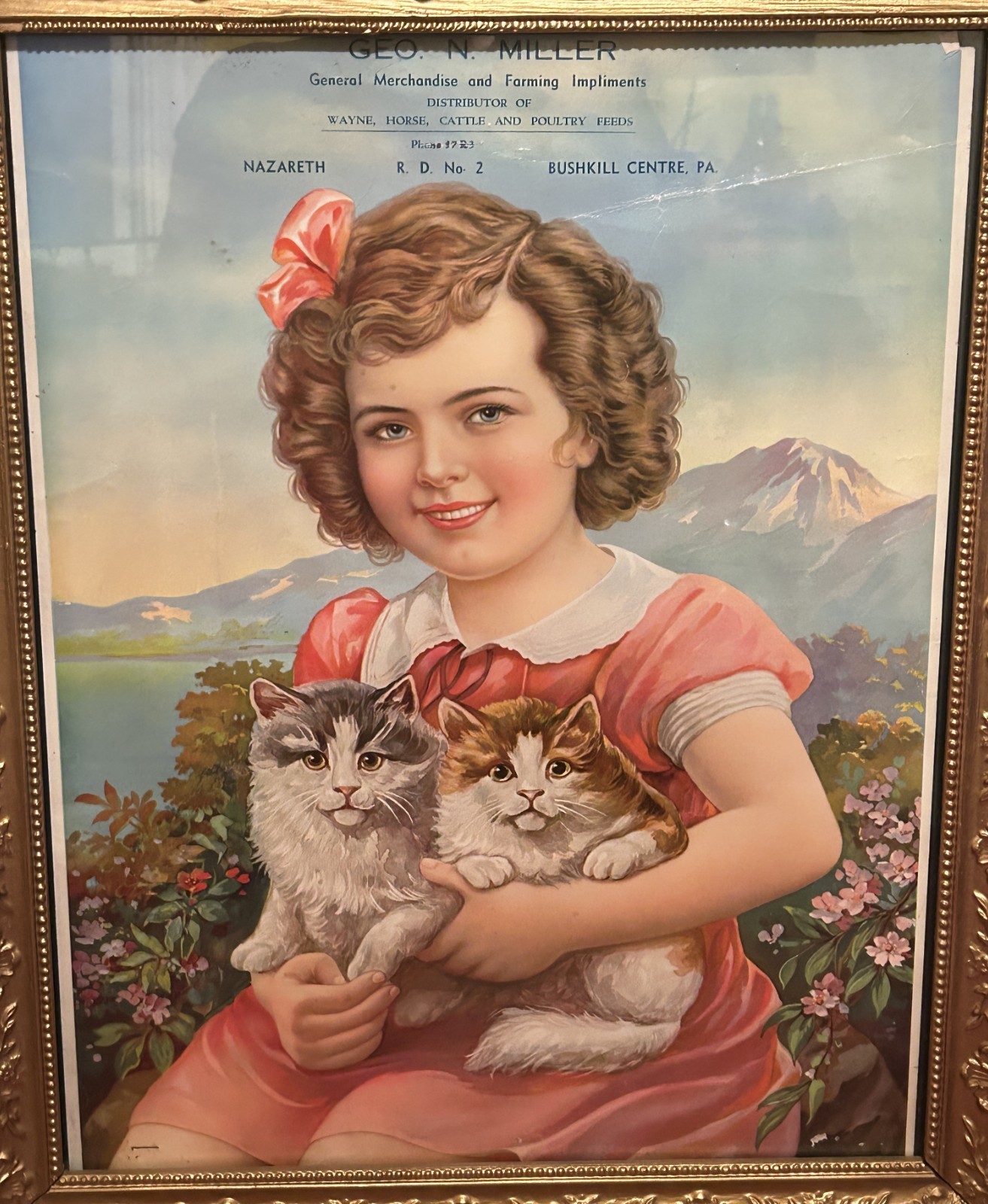 Antique Geo. N. Miller Nazareth & Bushkill Centre, PA. Framed Calendar Cover