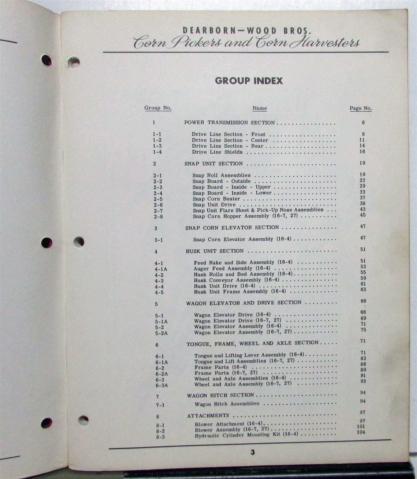 1956 Ford Corn Picker/Harvester Specs Diagrams Agriculture Sales Parts Book