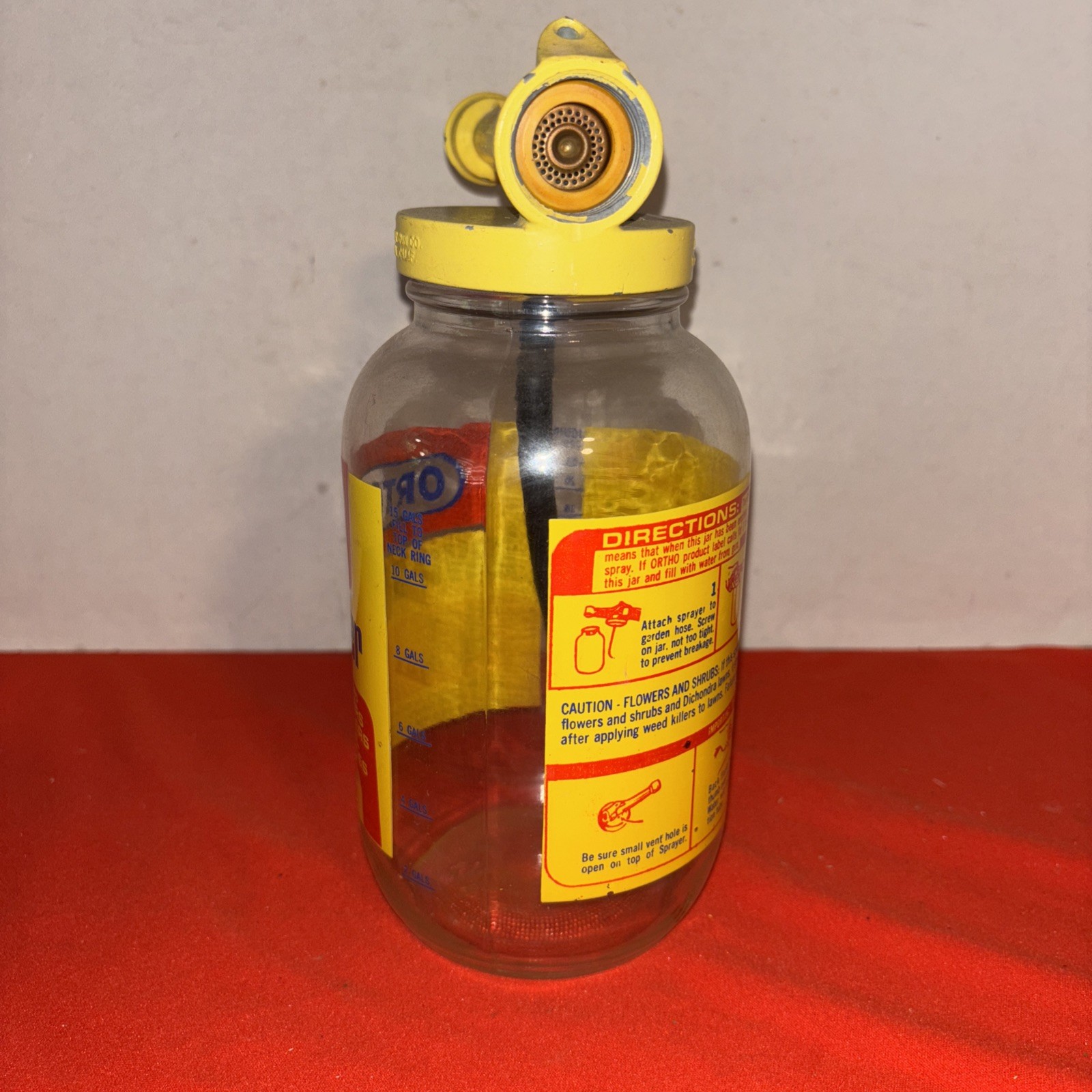 Vintage 1970 Ortho Lawn Sprayer Glass Jar Yellow Metal Lid With Instructions