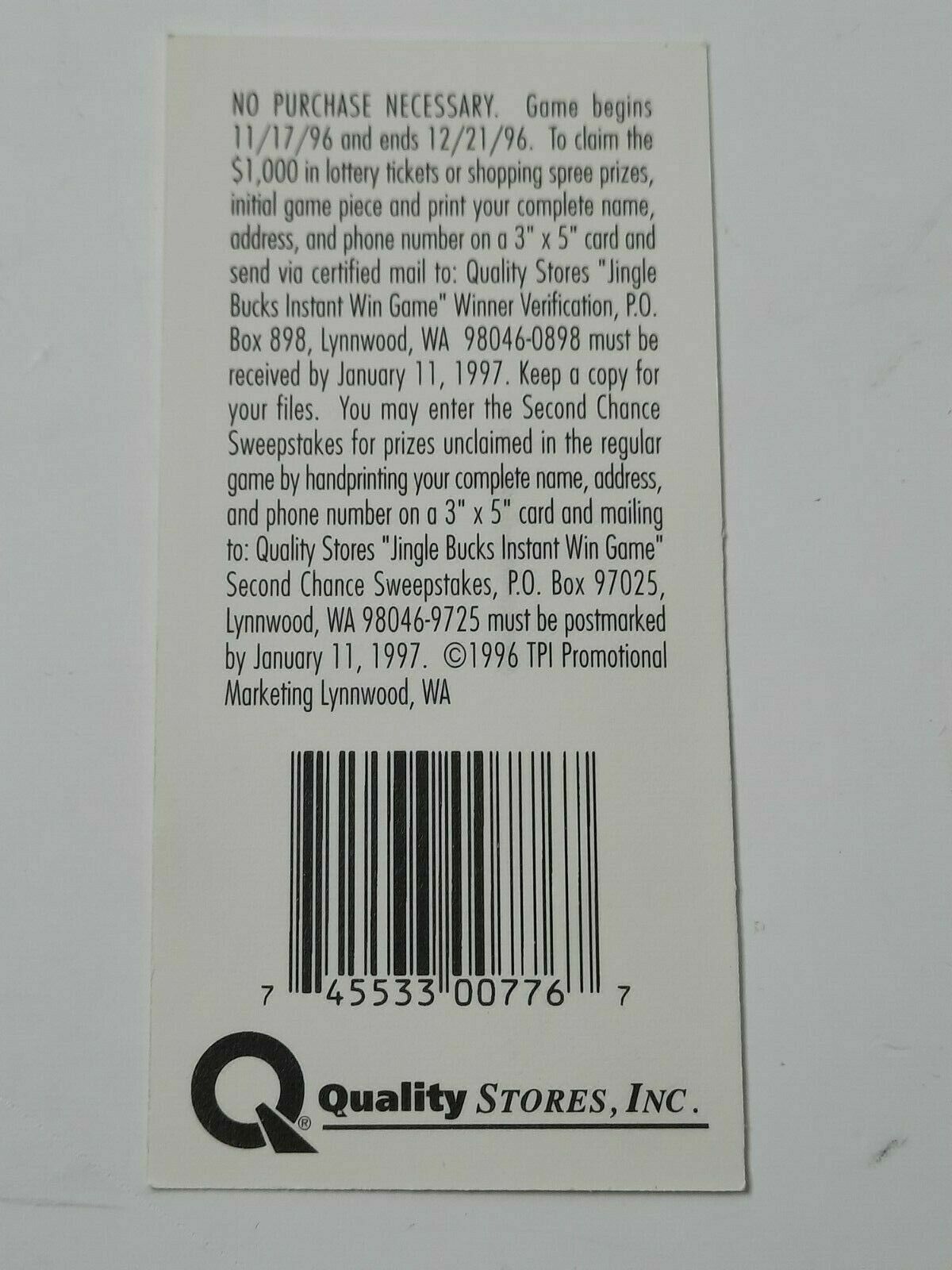 Vintage Quality Farm and Fleet Jingle Bucks Holiday Scratch Ticket Unused Rare