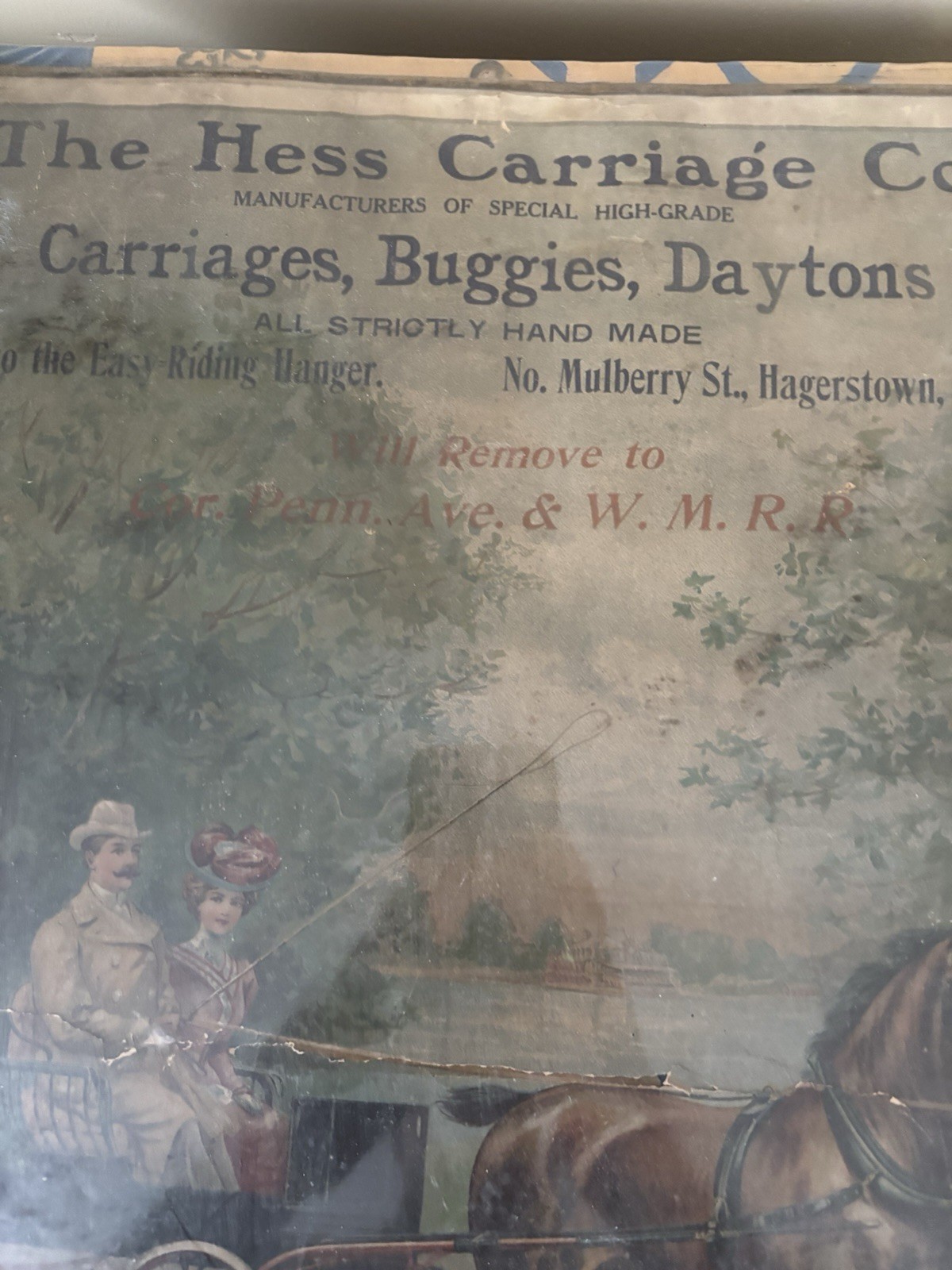 The Hess Carriage Co. Vintage Advertisement Sign Carriages Missing Calendar Part