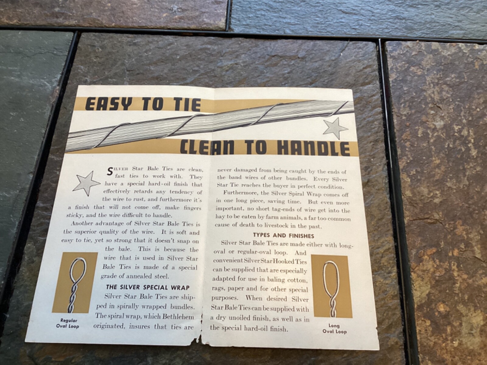 1935 Bethlehem Steel Star Bale Ties « Spiral Wrapped » Mini Brochure
