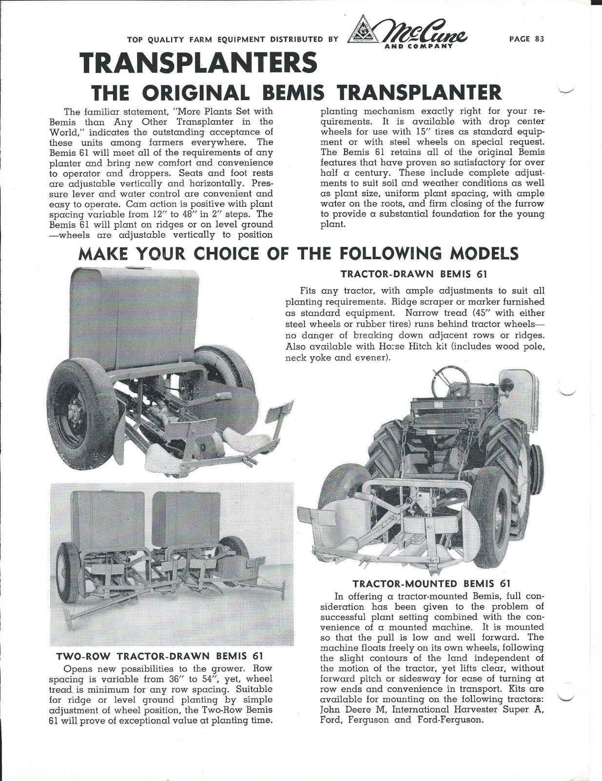 Farm Equipment Brochure – McCune – Bemis Transplanter – Freeman Wagons (F4601)