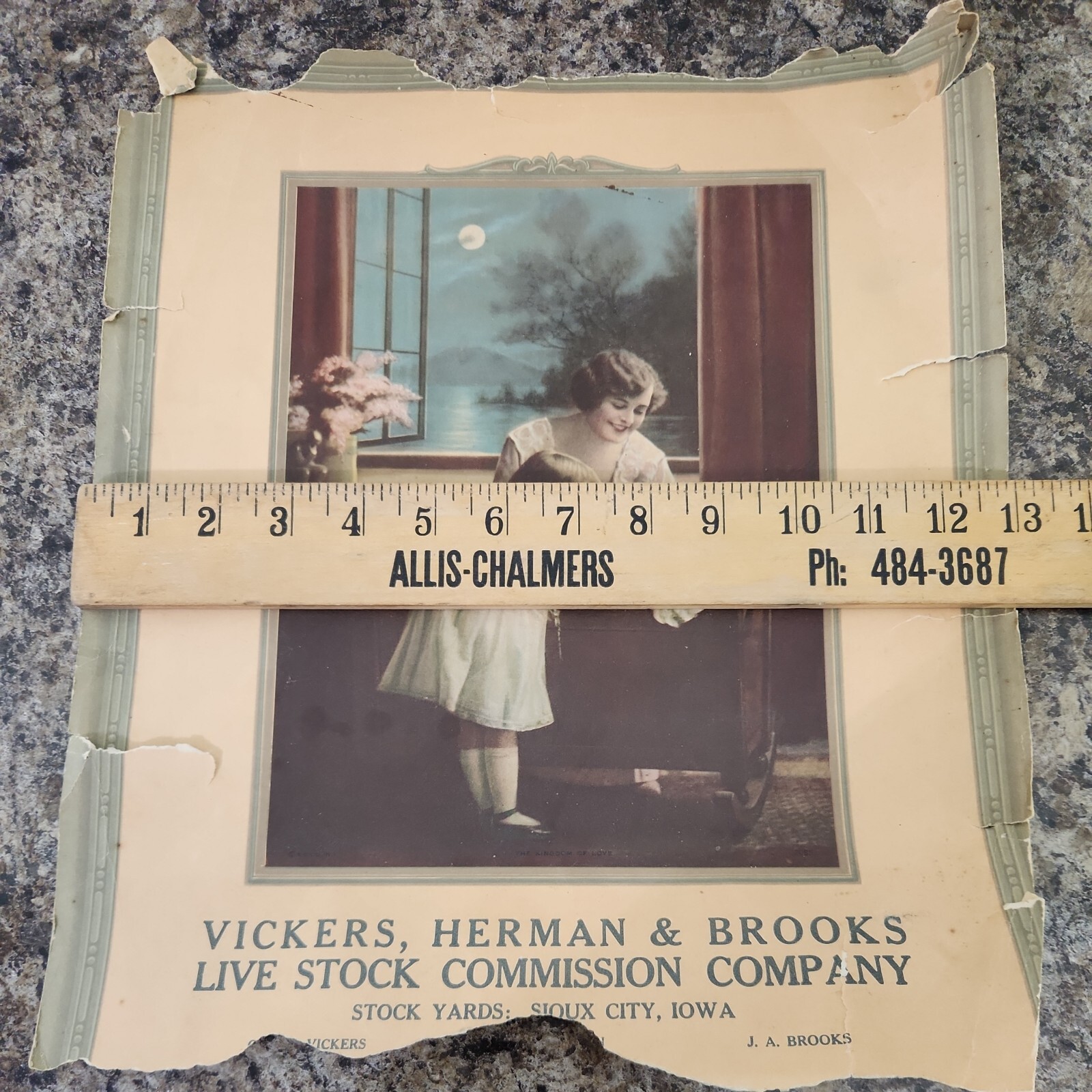 Vintage Vickers Herman Brooks Live Stock Commission Sioux City Iowa Calendar Top