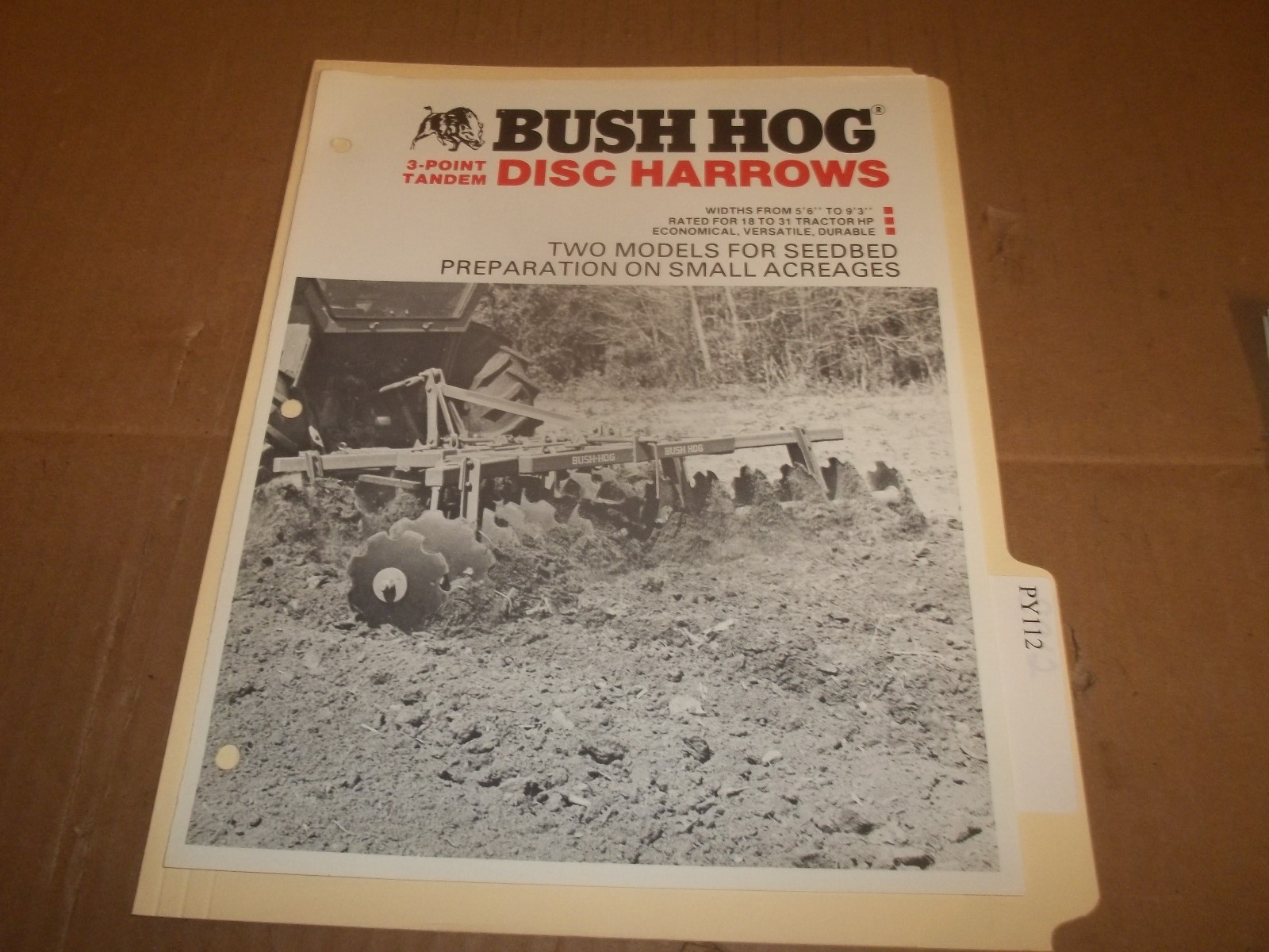 PY112) Bush Hog Sales Brochure 4 Pages – 3-Point Tandem Disc Harrows