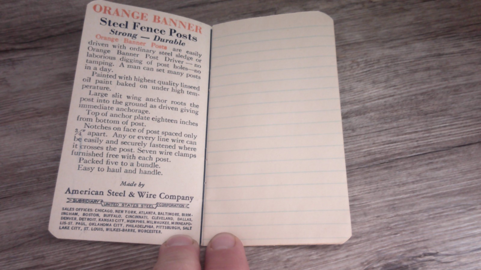 VTG 1932 Orange Banner Fence Post advertising note pad Weldon LBR. Co Weldon, IL