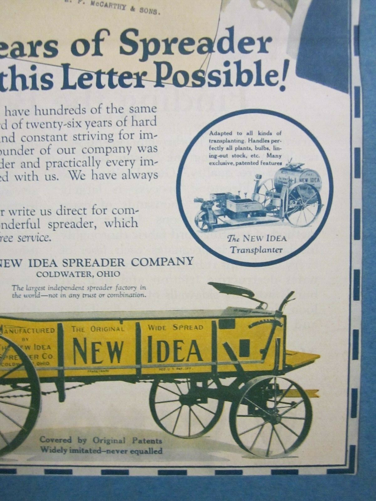 The Country Gentleman Mag 1926 Manure Spreader by New Idea On Cardboard