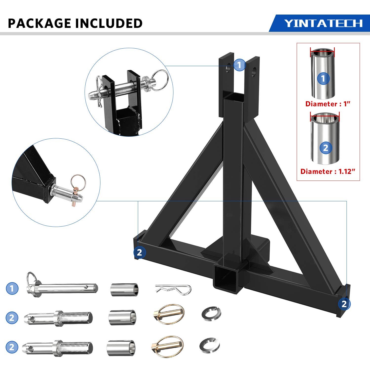 3 Point Hitch 2 Inch Receiver Category 1 Tractor Quick Hitch Drawbar Adapter Hea