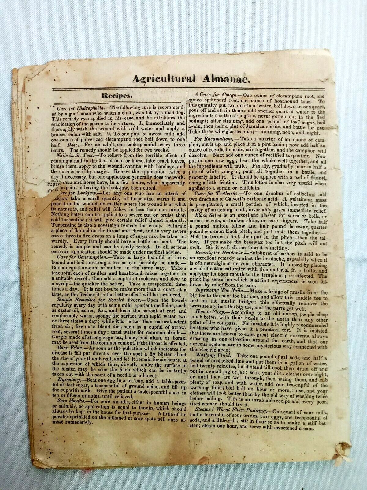 Vintage 1871 John Bear Baer&rsquo;s Agricultural Almanac Lancaster, PA Antique Farmers