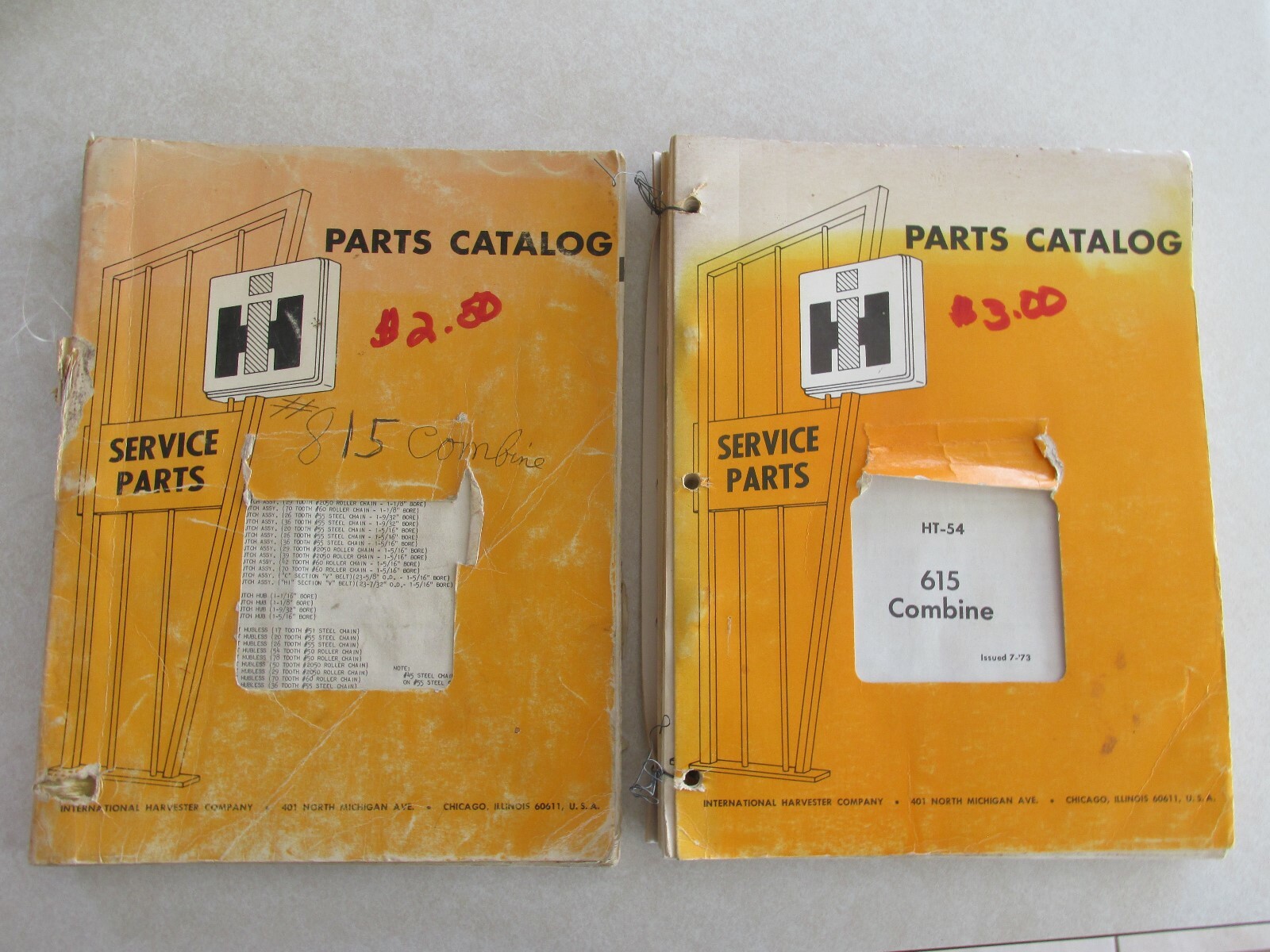BK2 Farm Manual Pair IH International Harvestor Parts Catalogs 615 815 combine