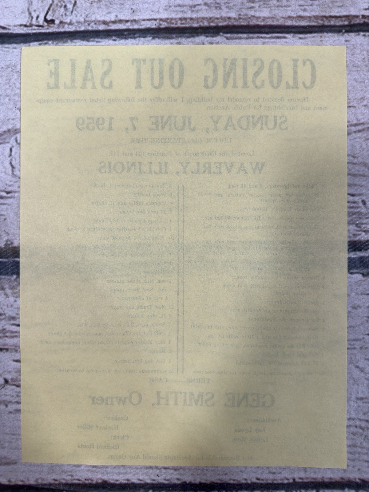 VTG Closing Out Sale Restaurant Equipment 1959 Waverly IL Auction Sale Flyer