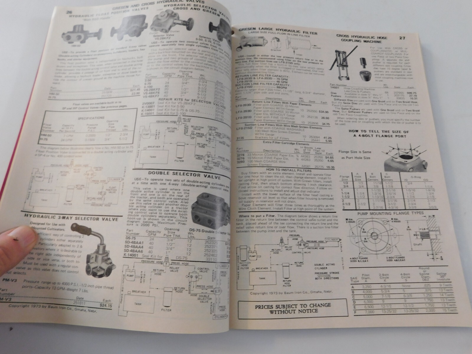 1973 HYDRAULICS CO. RED BOOK PARTS CATALOGUE PRICE GUIDE VG HYDRAULICS & BEARING