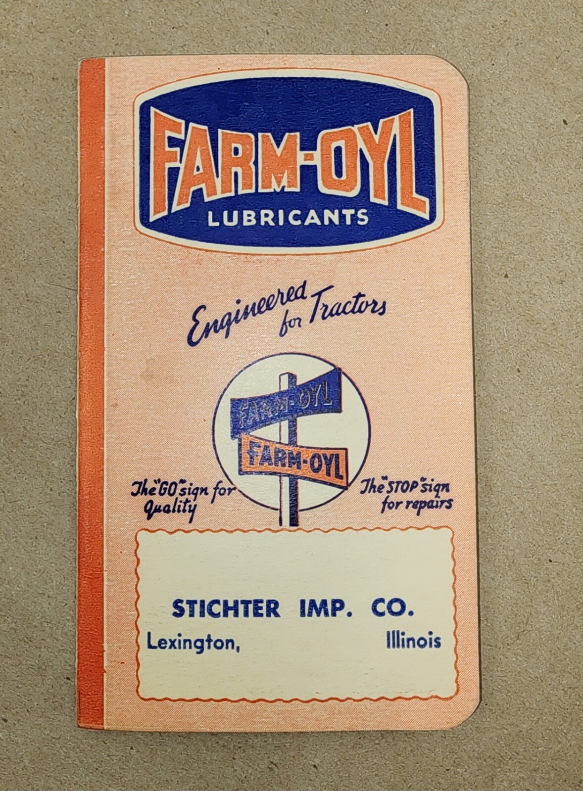 Farm-Oyl Memo Book 1949 50 Petroleum Advertising Stichter Imp Co – Lexington, IL
