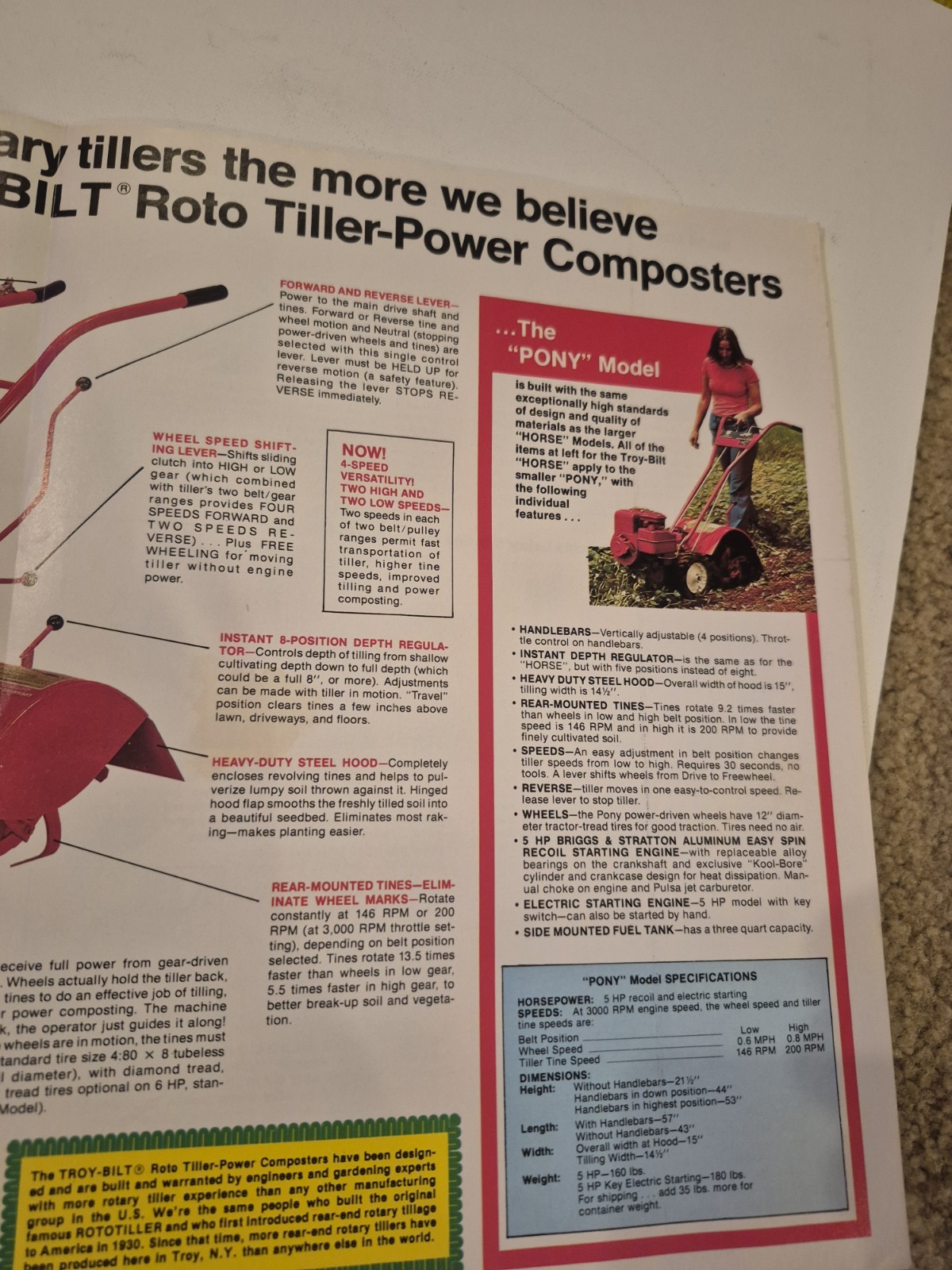 Vintage Troy Bilt Roto Tiller Power Composters Illustrated Brochure