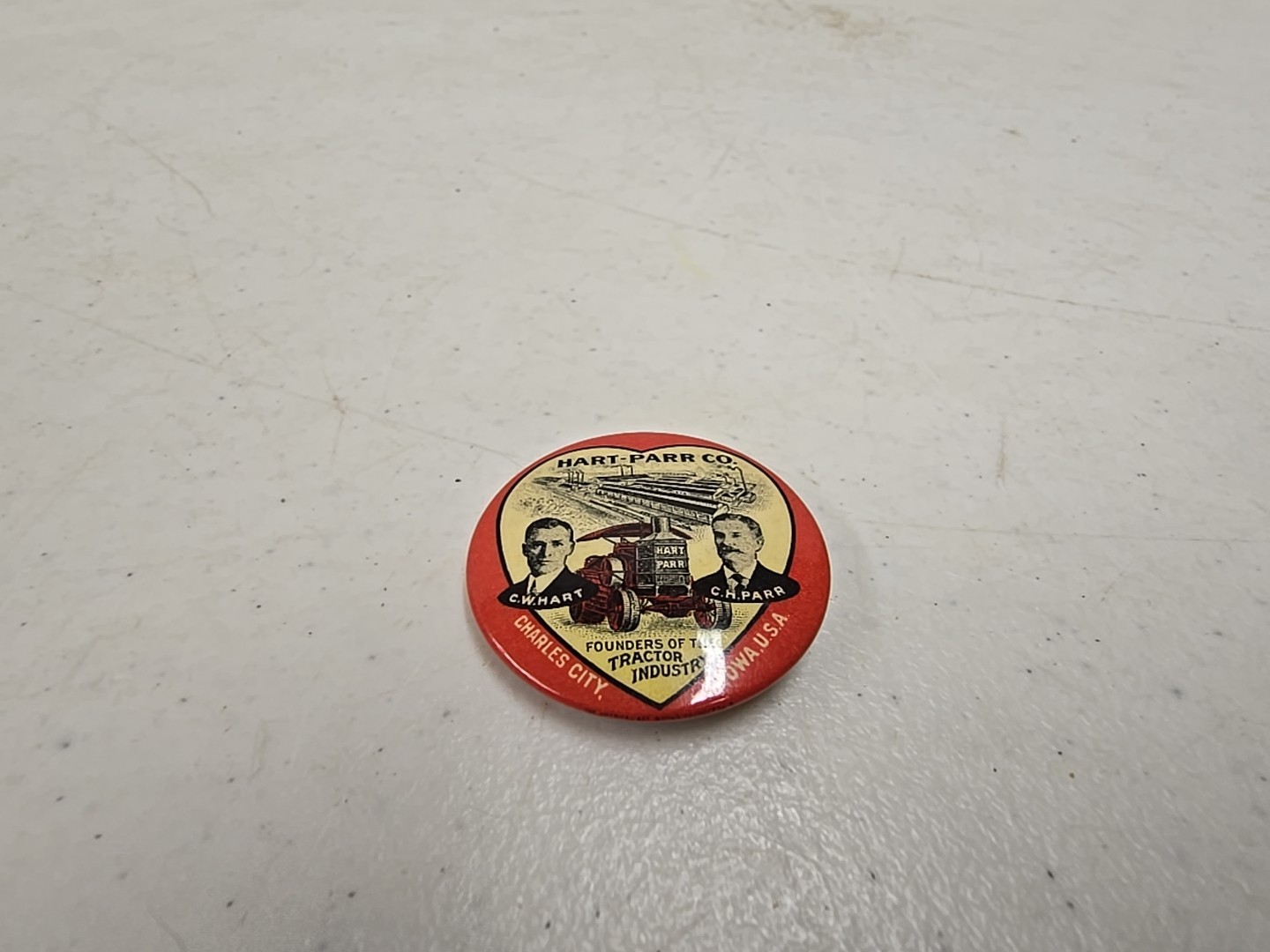 Antique Hart-Parr Charles City Iowa Tractor Industry Founder Celluloid Pinback