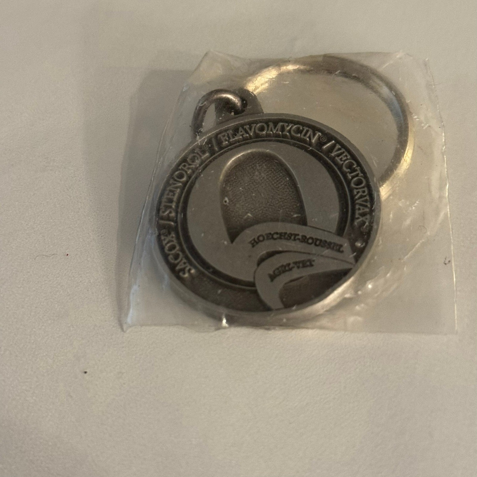 Vintage Solid Pewter Agri-Vet Hoeschst Roussel Key Chain Keyring