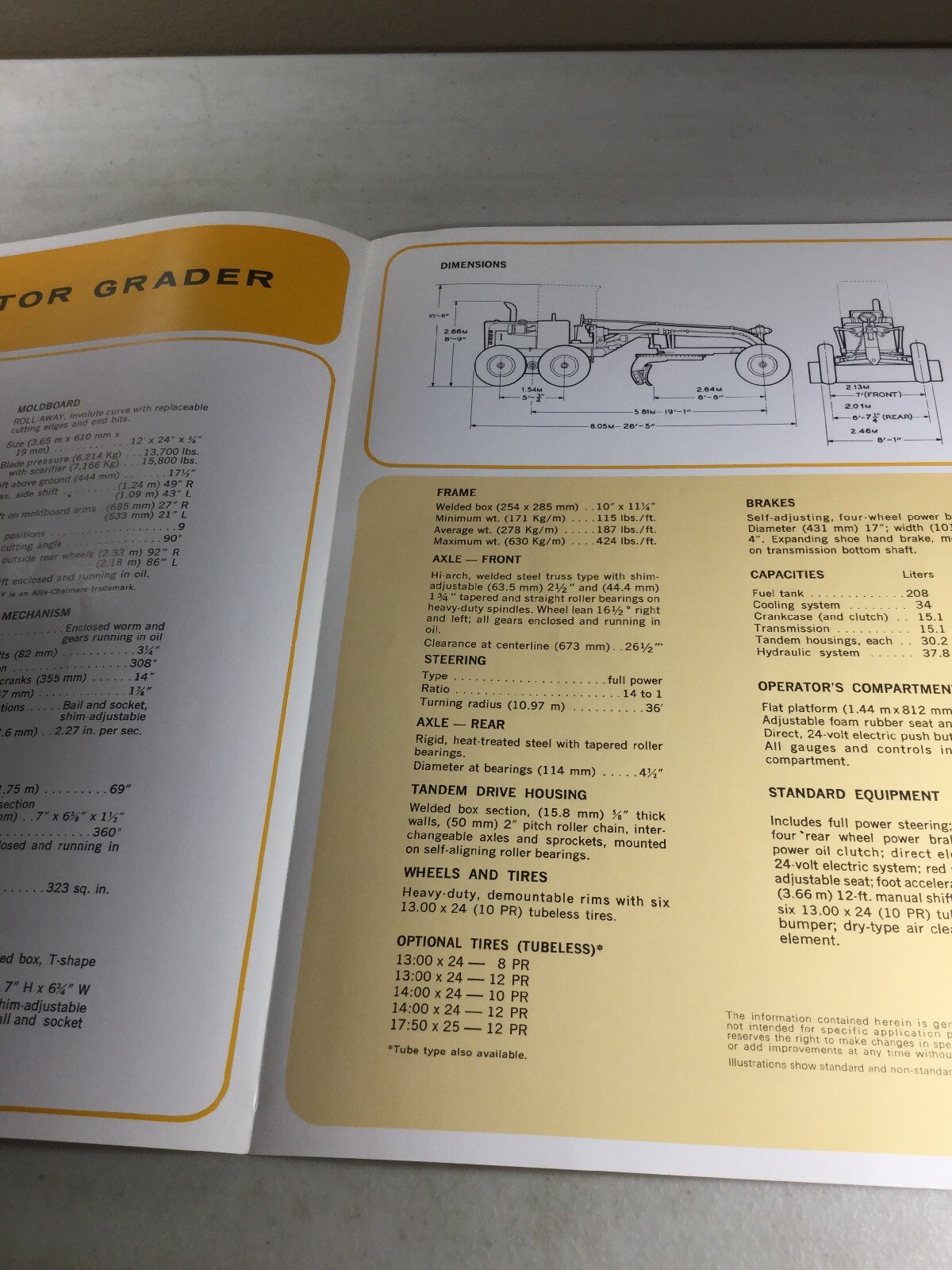 Allis Chalmers M100 Series B (M100B) Motor Grader Sales Brochure, Literature