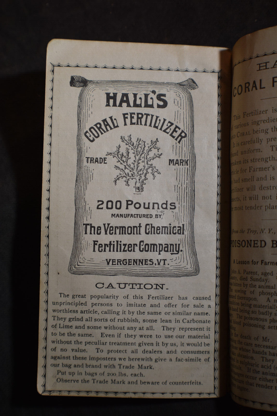 Ca 1888 Vermont Chemical Fertilizer Company Brochure – Vergennes Vermont