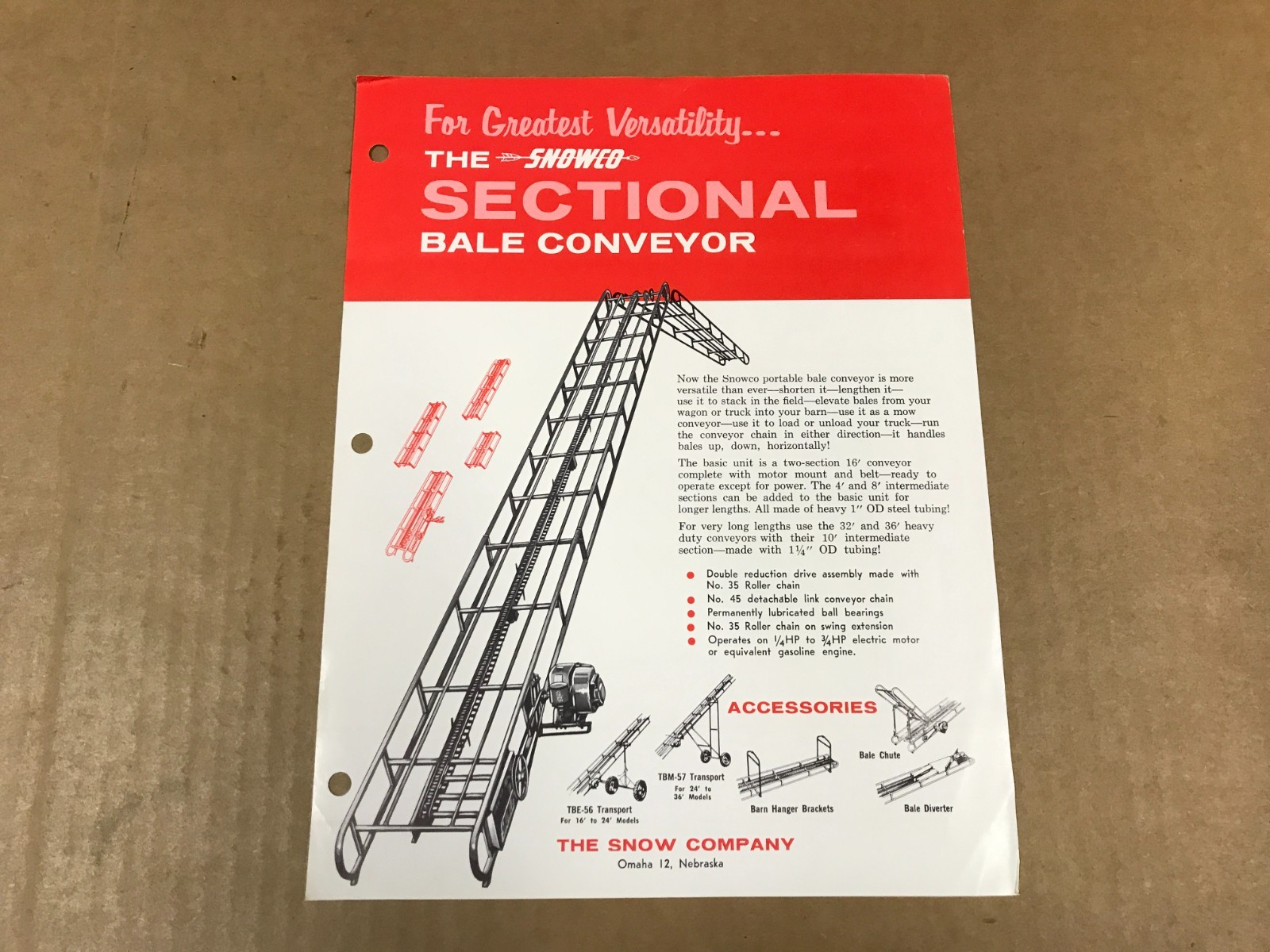 Vintage Snowco Sectional Bale Conveyor Salesman Flyer